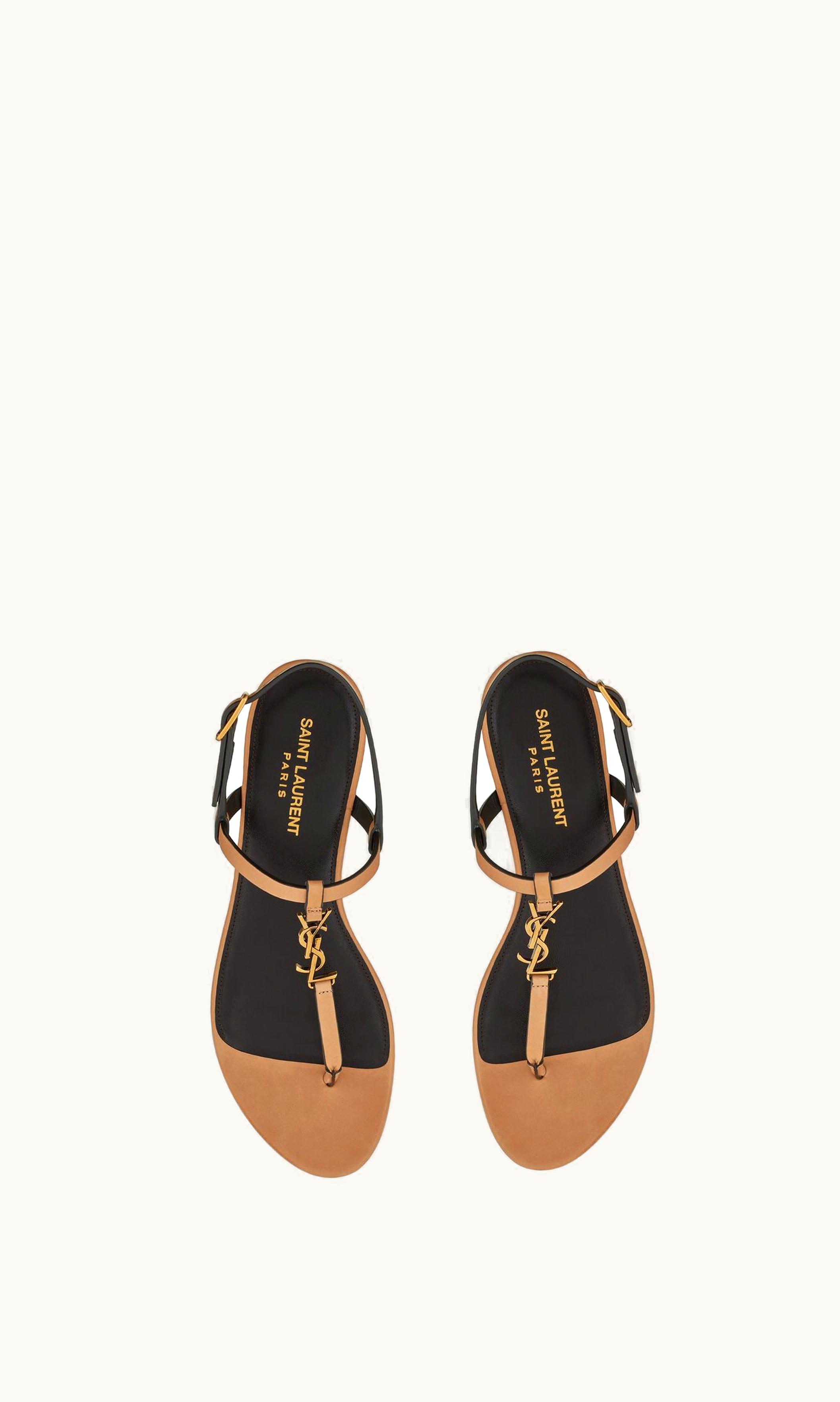 Saint Laurent Saint Laurent Cassandra Sandals In Vegetable-Tanned Leather Marron Gold