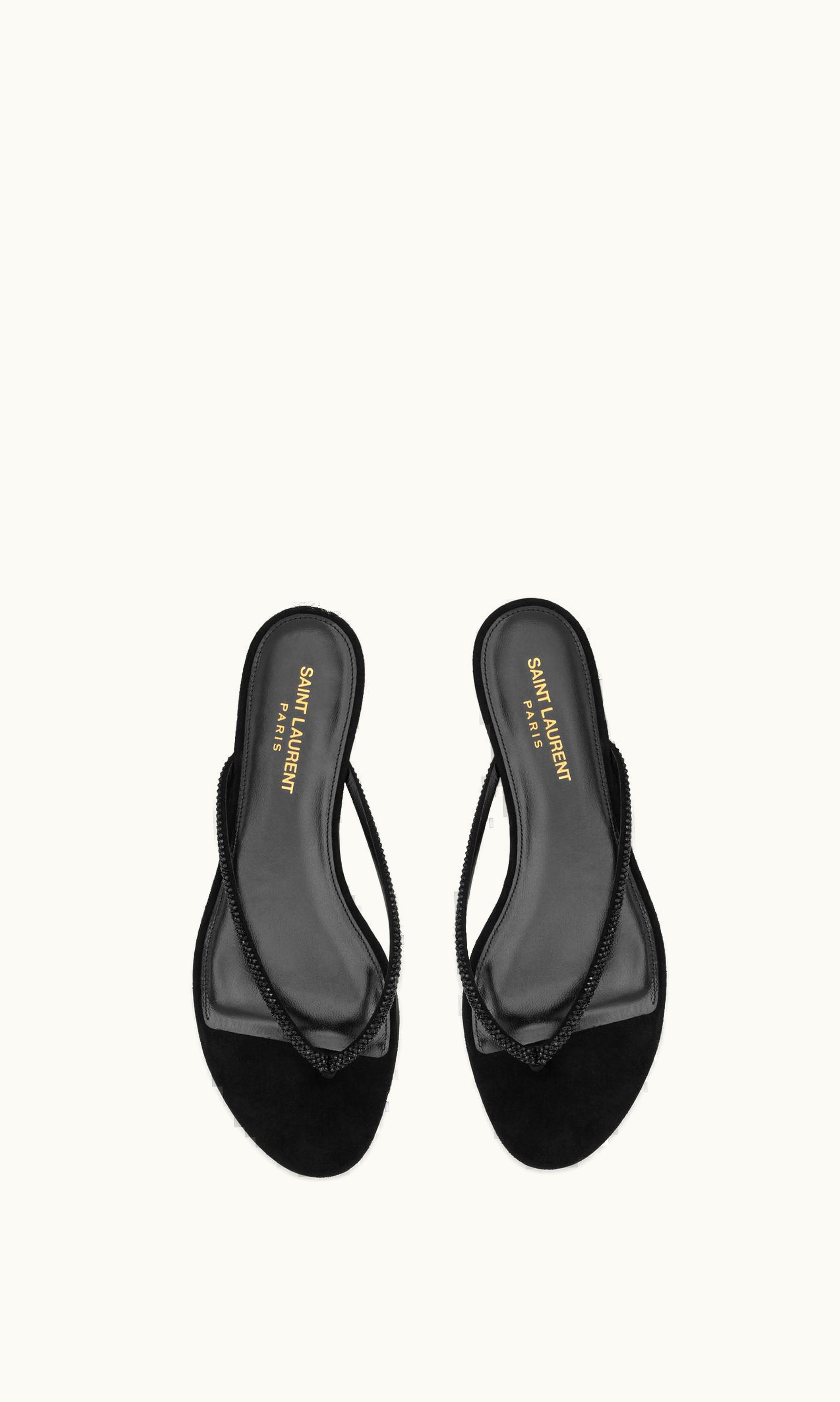 Saint Laurent Saint Laurent Joni Flat Sandals In Suede And Rhinestones Black