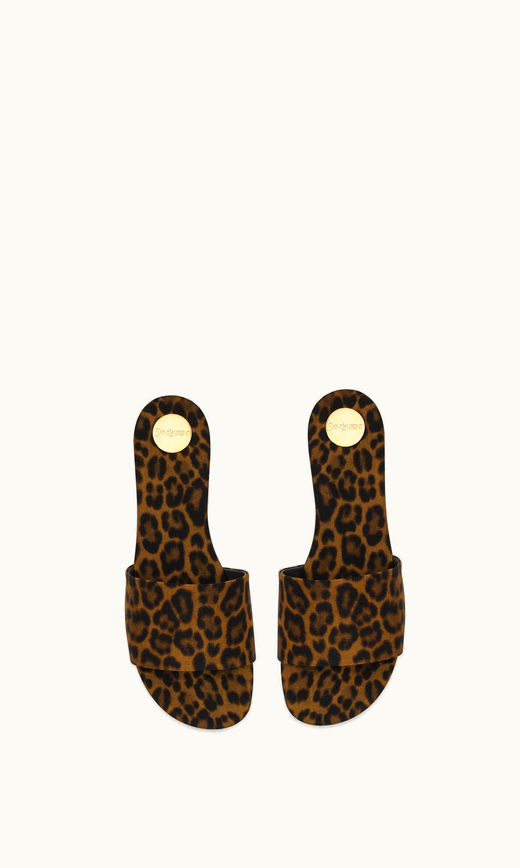 Saint Laurent Saint Laurent Carlyle Slides In Leopard Grosgrain Manto Naturale MANTO NATURALE