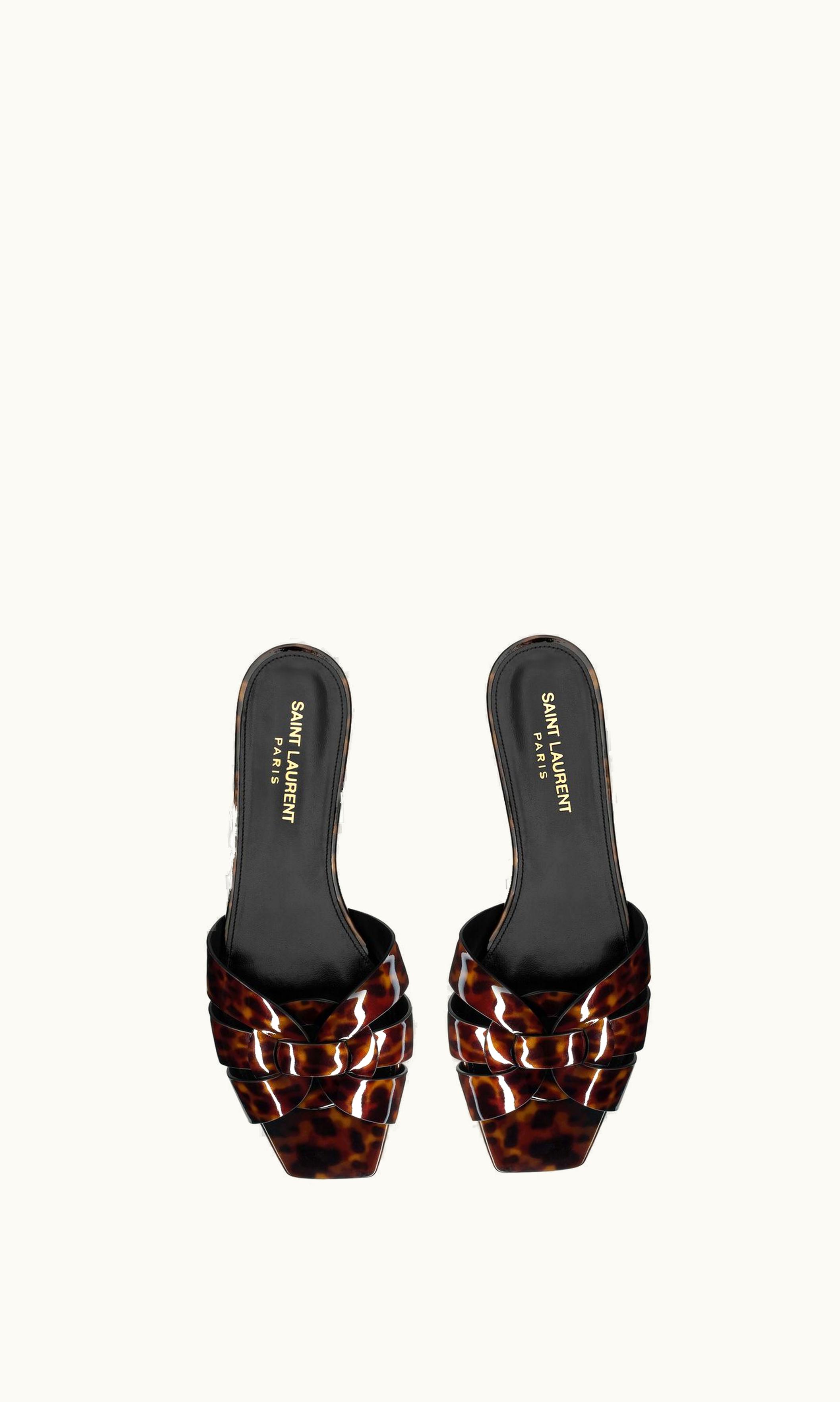 Saint Laurent Saint Laurent Tribute Mules In Tortoiseshell Patent Leather Manto Naturale