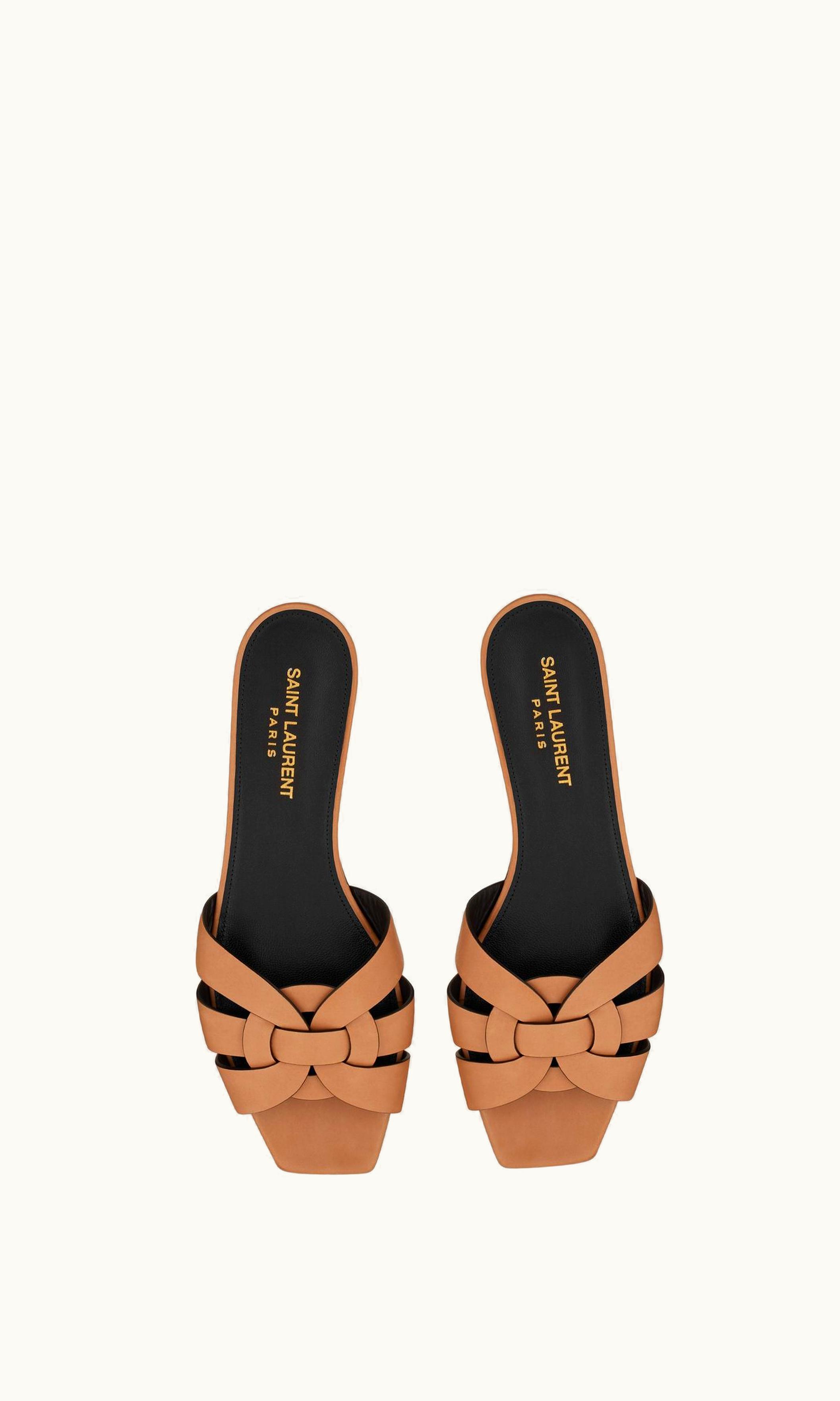 Saint Laurent Saint Laurent Tribute Mules In Vegetable-Tanned Leather Marron Gold