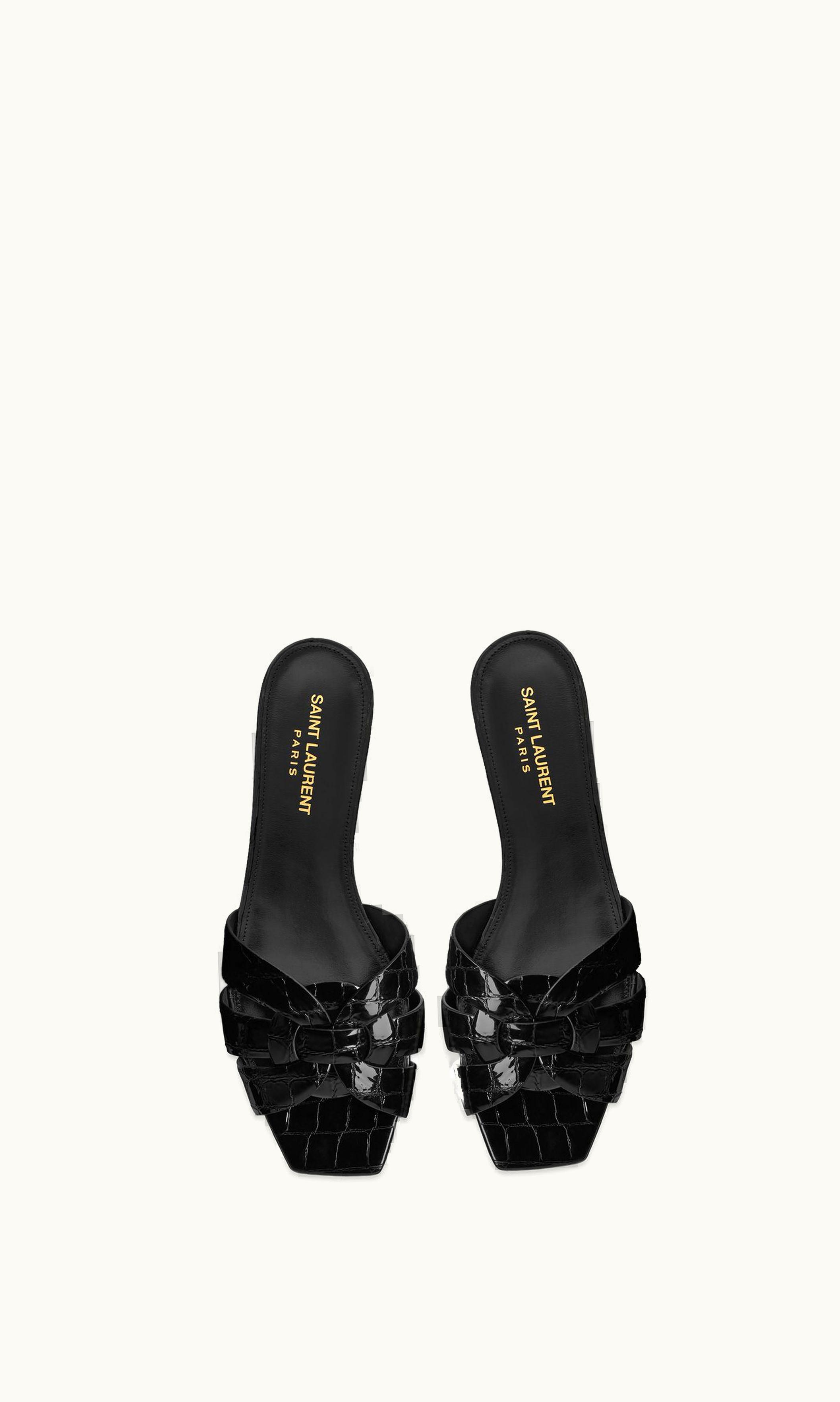 Saint Laurent Saint Laurent Tribute Mules In Crocodile Embossed Leather Black BLACK