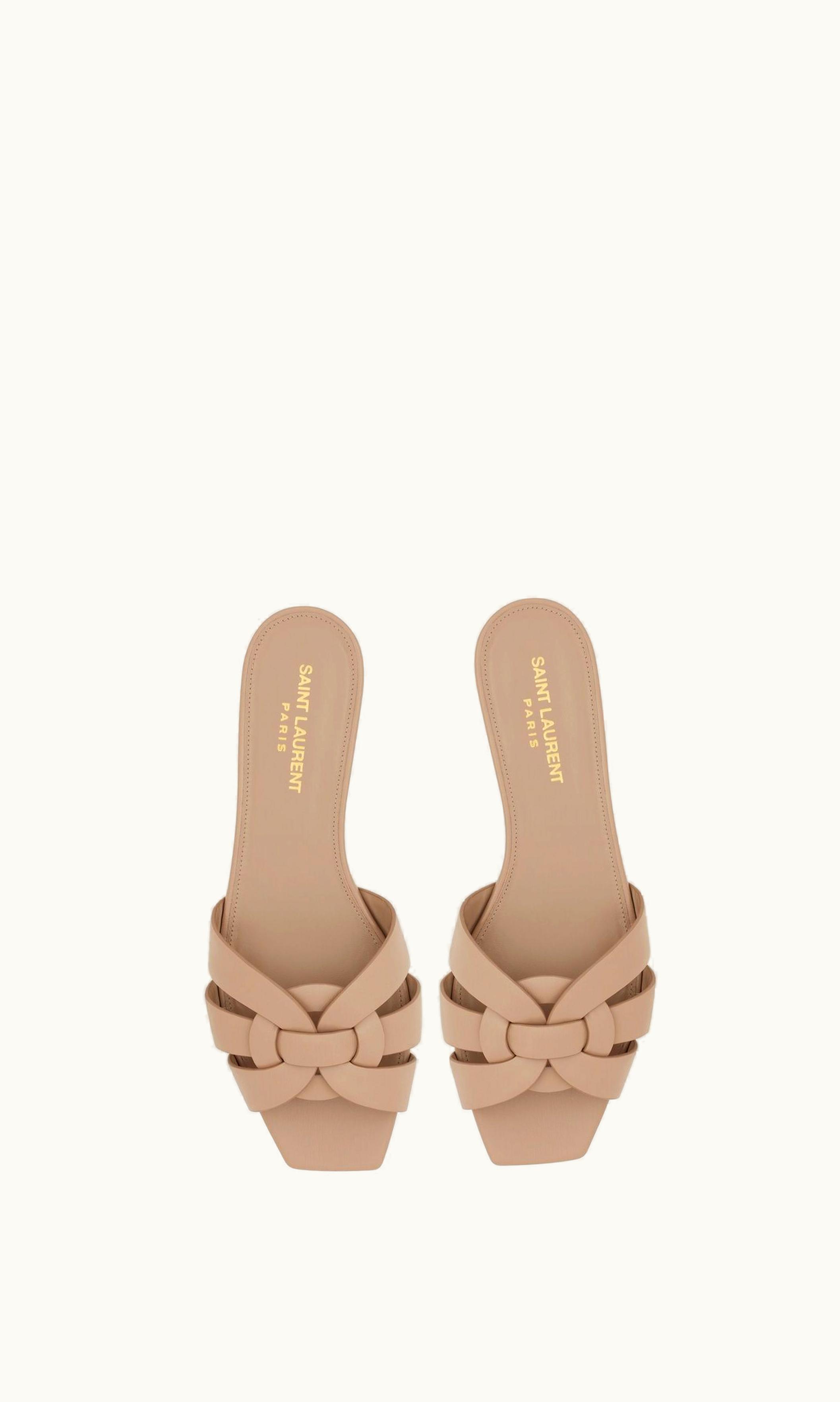 Saint Laurent Saint Laurent Tribute Mules In Smooth Leather Dark Beige DARK BEIGE