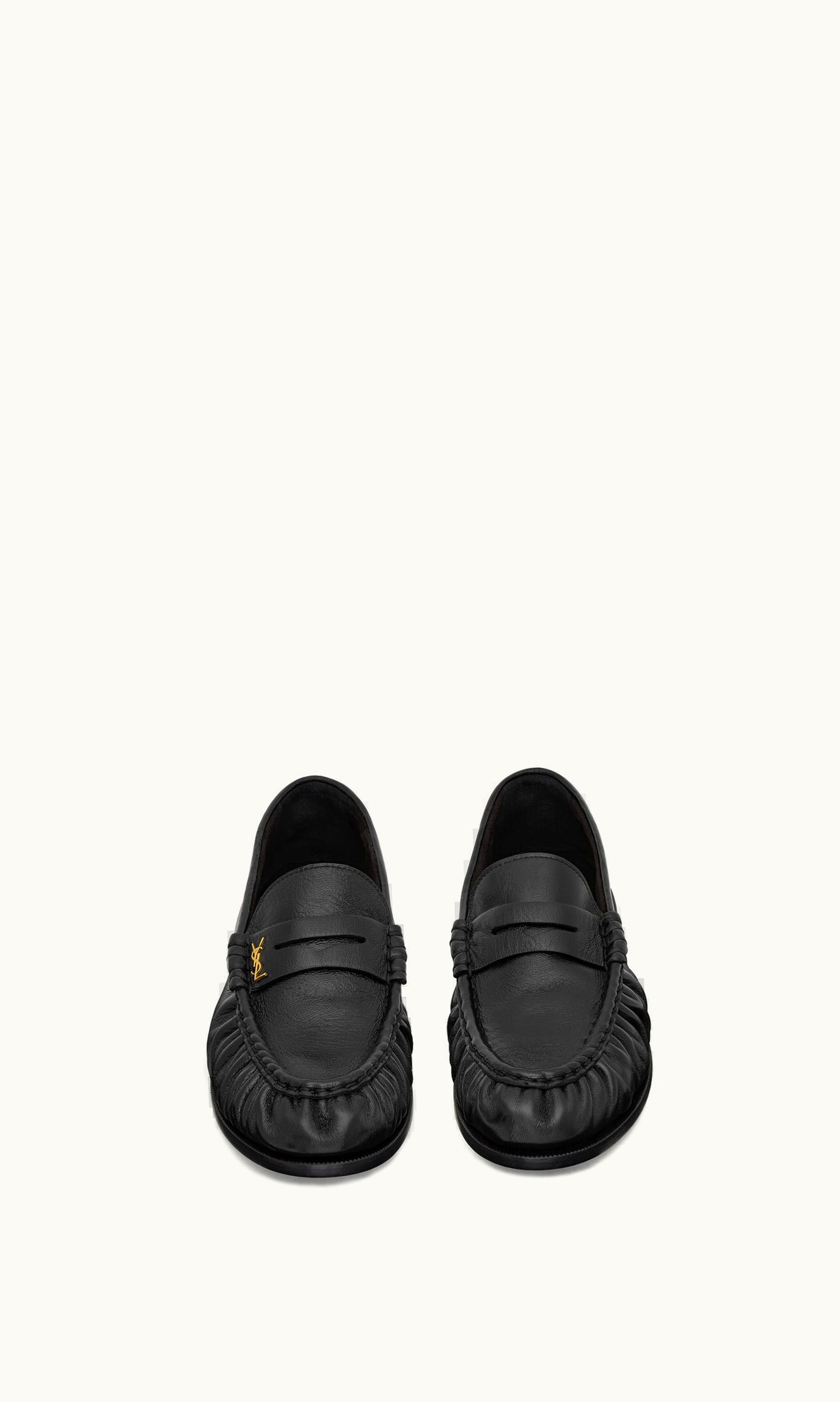Saint Laurent Saint Laurent Le Loafer Penny Slippers In Shiny Creased Leather Black