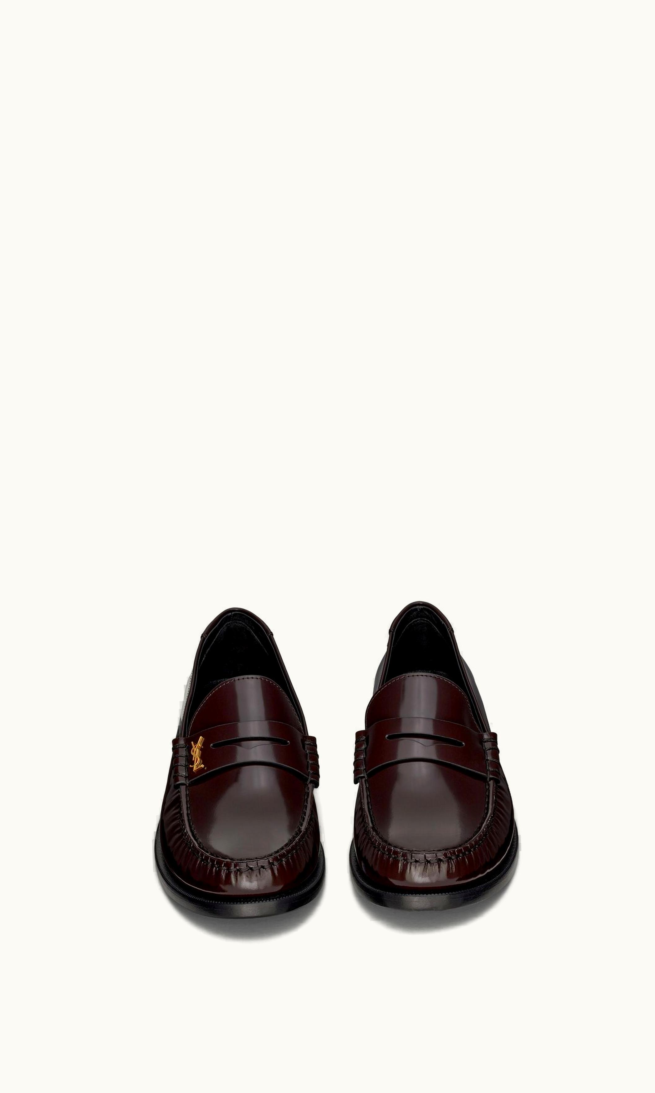 Saint Laurent Saint Laurent Le Loafer Penny Slippers In Glazed Leather Dark Bordeaux