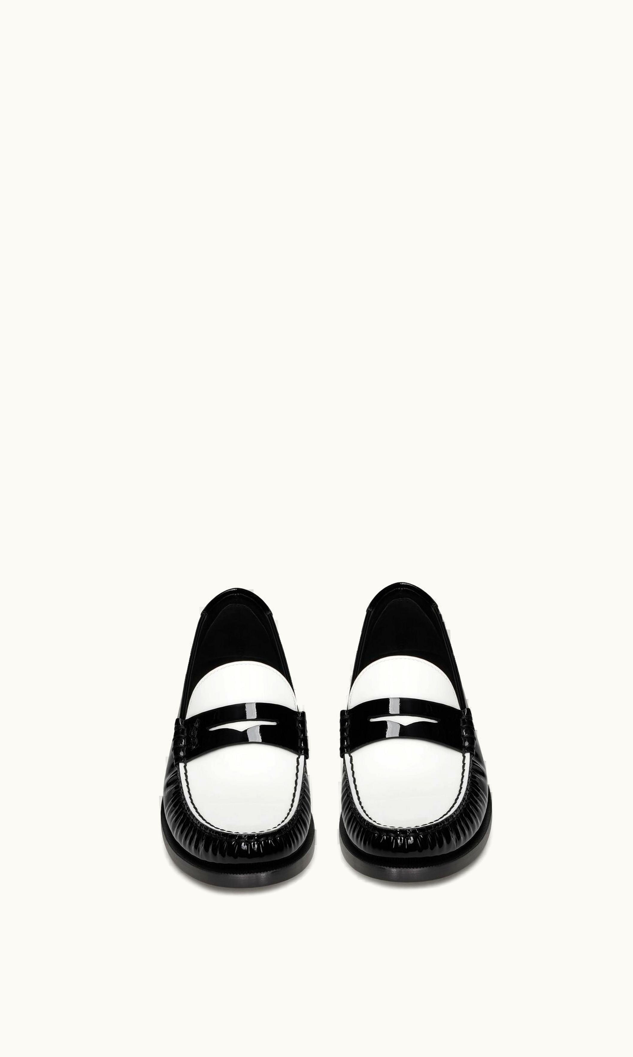 Saint Laurent Saint Laurent Le Loafer Penny Slippers In Patent Leather Black And Bright White