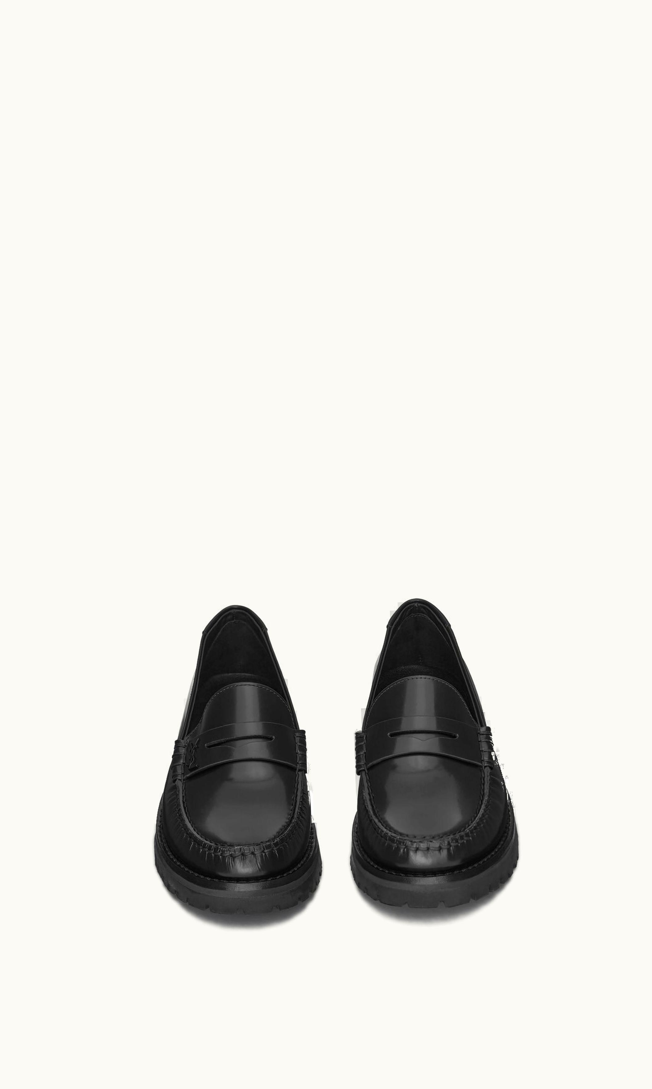 Saint Laurent Saint Laurent Le Loafer Chunky Penny Slippers In Glazed Leather Black