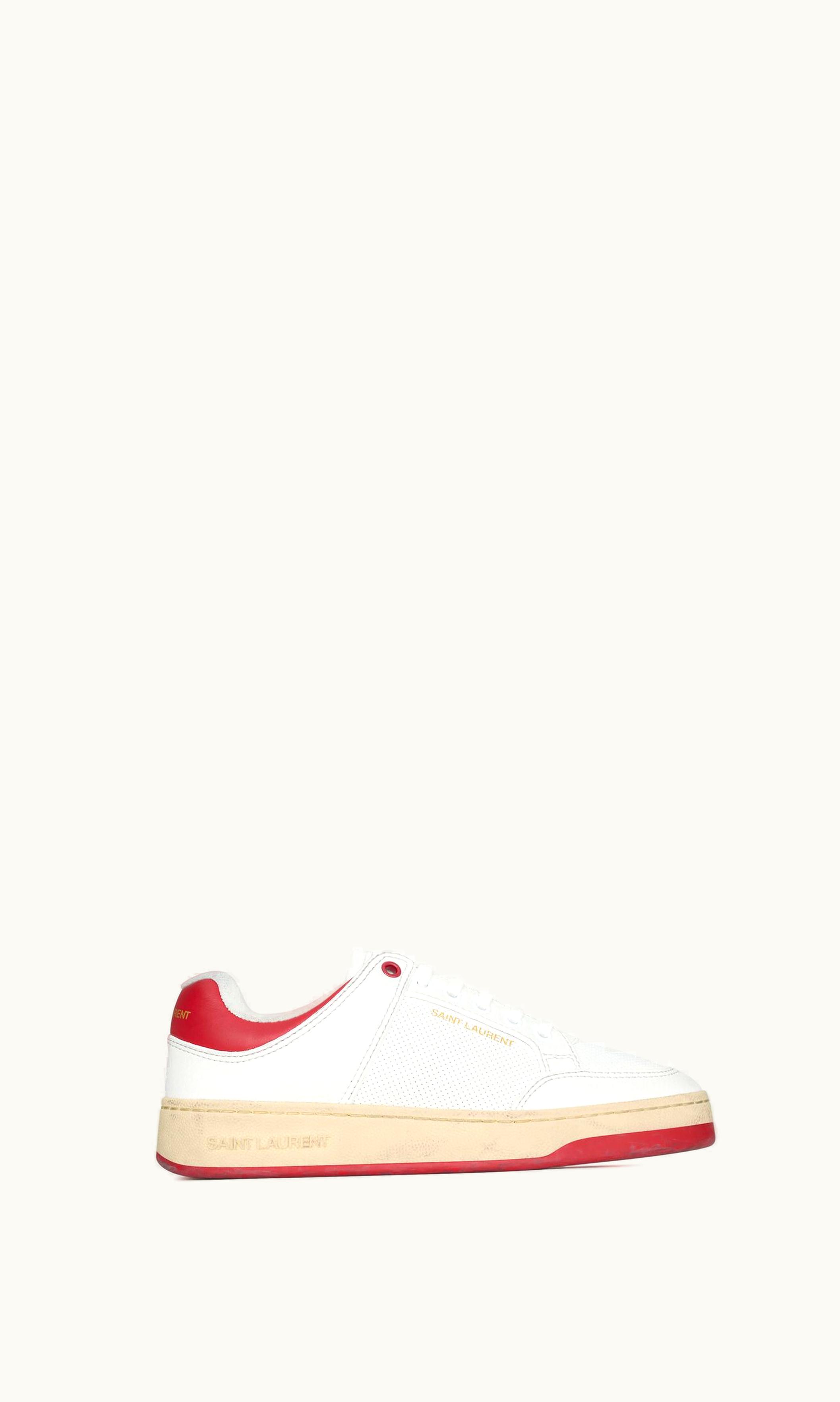 Saint Laurent Saint Laurent Sl / 61 Sneakers In Grained Leather White And Vintage Red