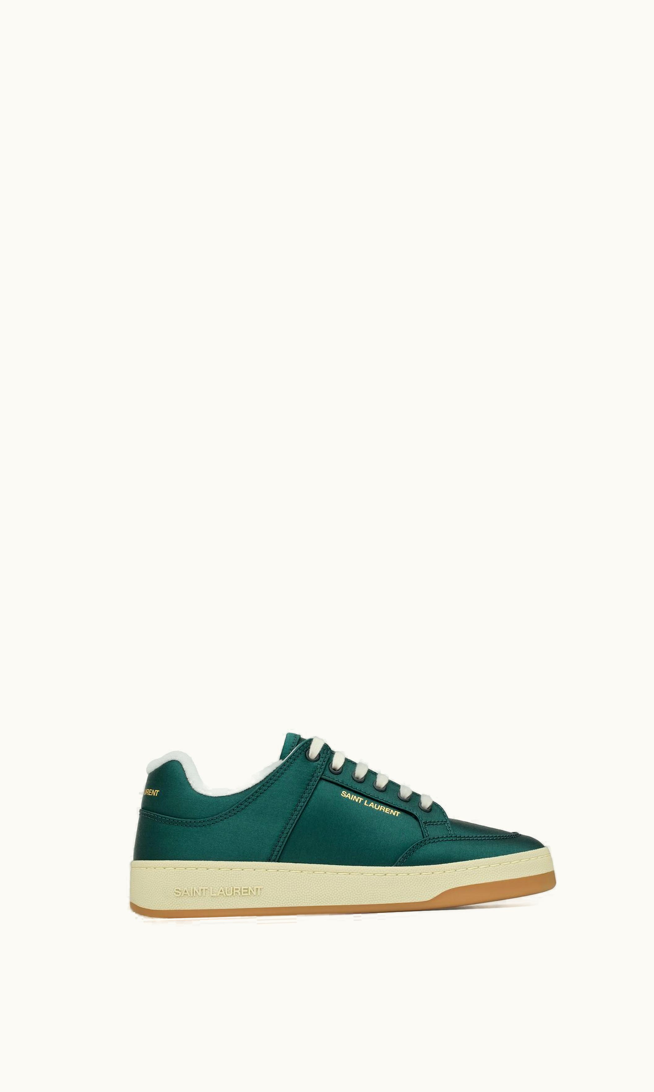 Saint Laurent Saint Laurent Sl / 61 Sneakers In Satin Crepe Vert Bouteille, Blanc Et Miel
