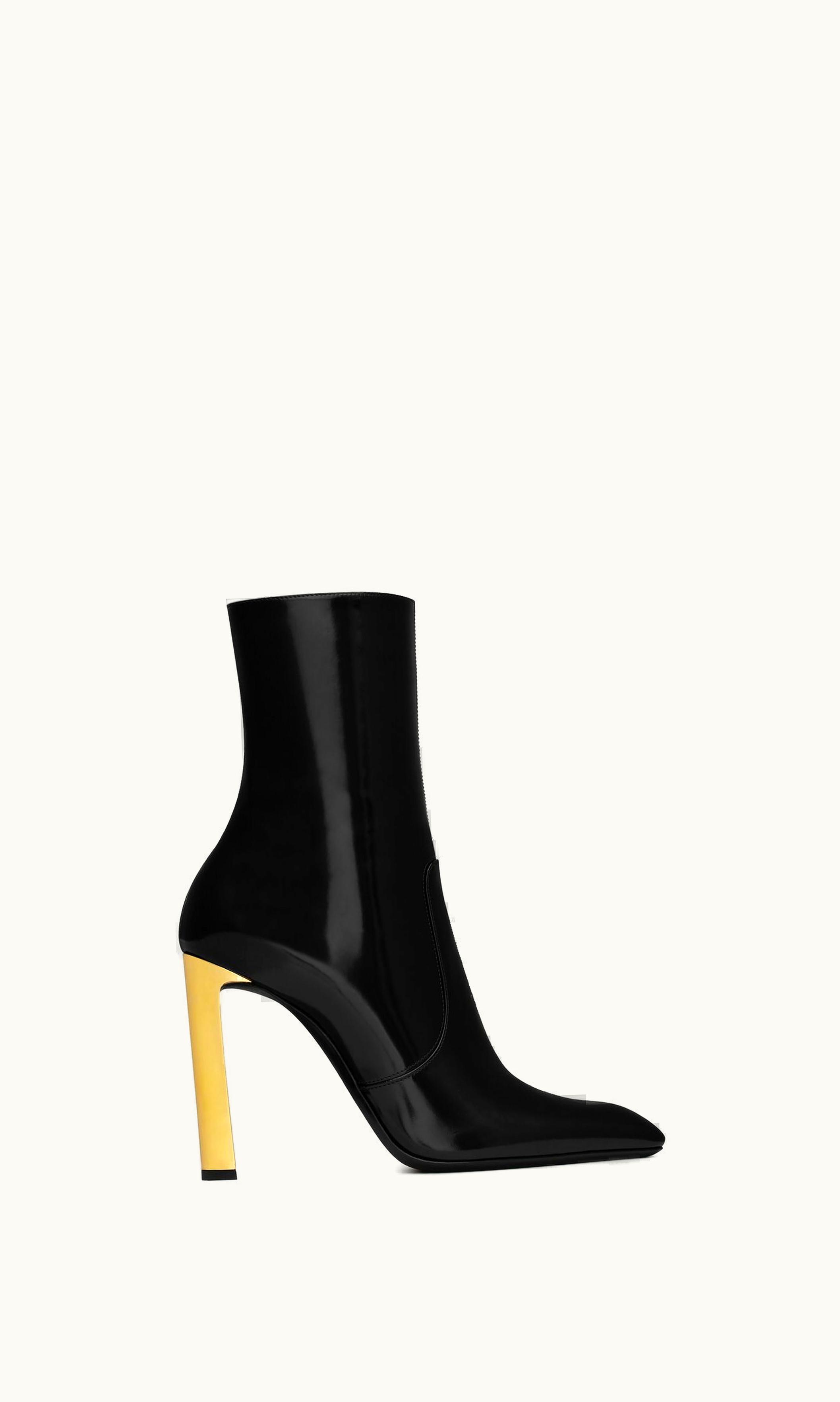 Saint Laurent Saint Laurent Auteuil Booties In Glazed Leather Black