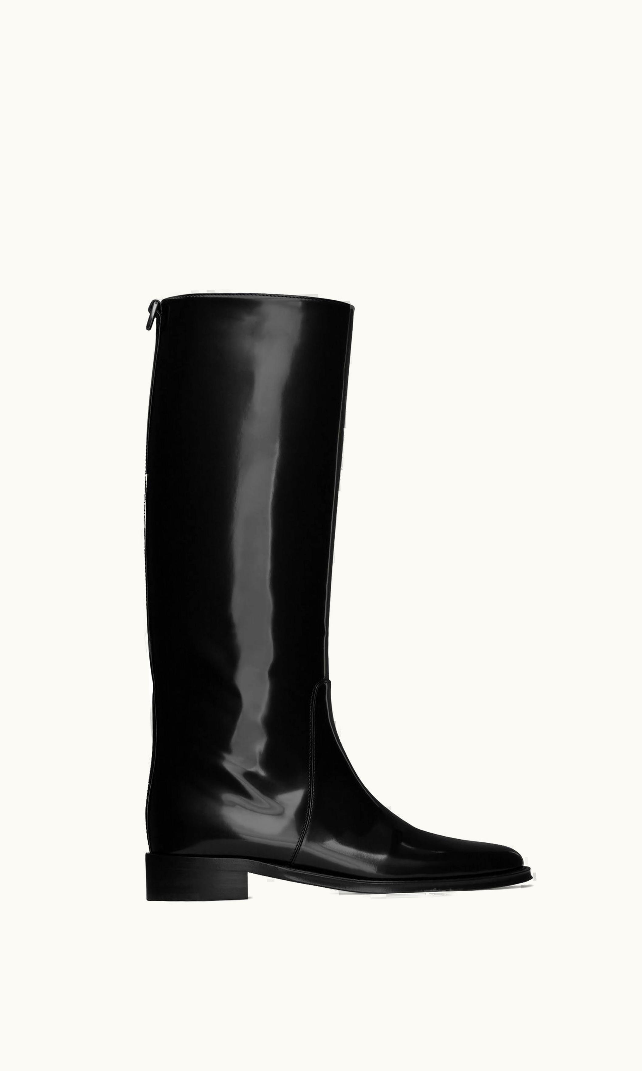 Saint Laurent Saint Laurent Hunt Boots In Glazed Leather Black