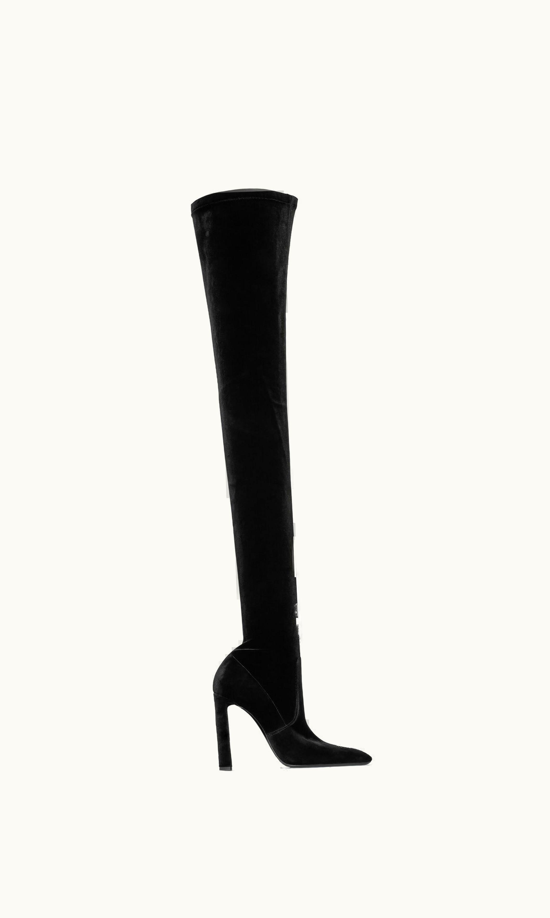 Saint Laurent Saint Laurent Auteuil Over-The-Knee Boots In Stretch Velvet Black