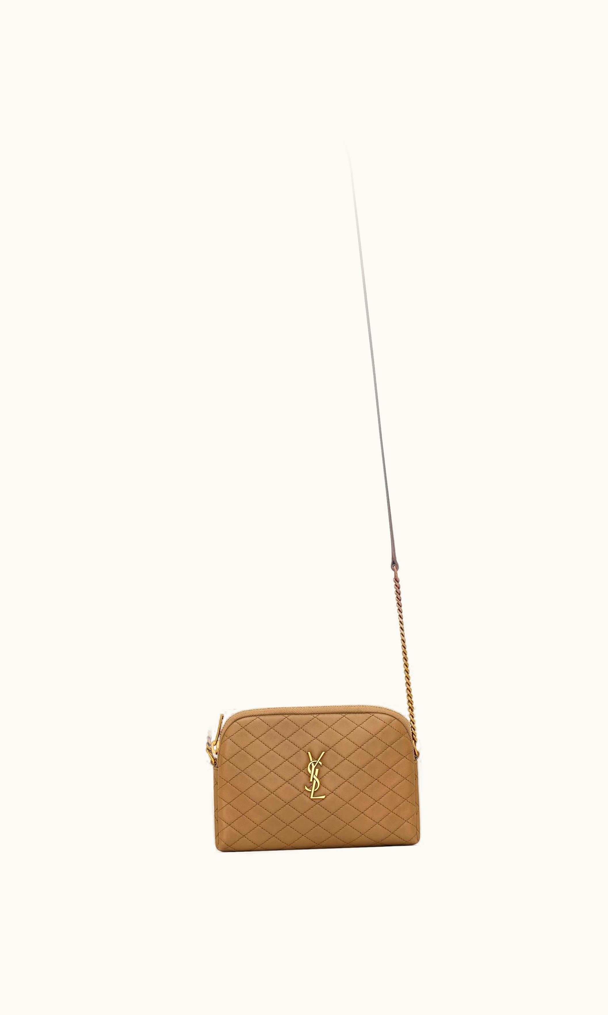 Saint Laurent Saint Laurent Gaby Zipped Pouch In Quilted Lambskin Dark Cork