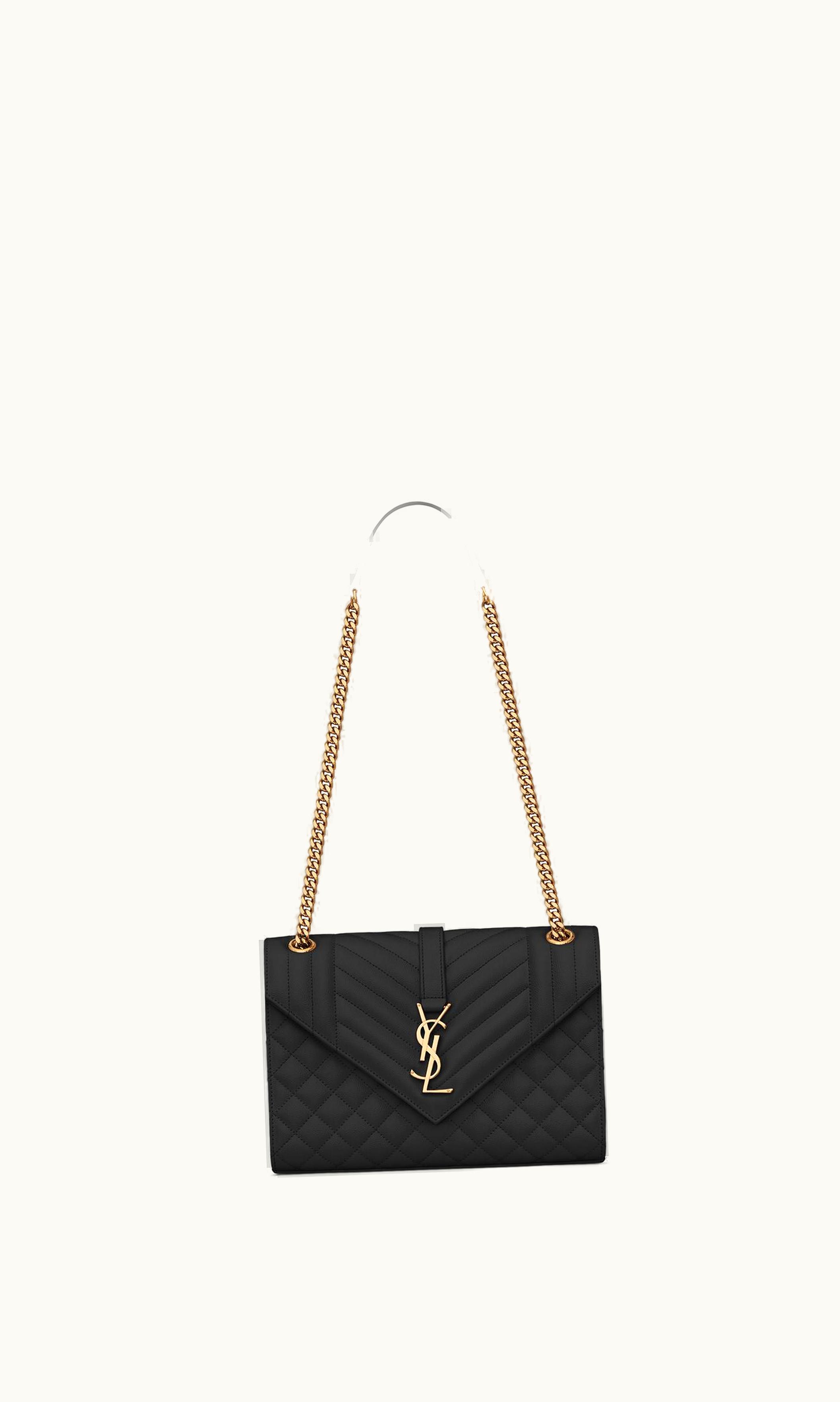 Saint Laurent Saint Laurent Envelope Medium In Quilted Grain De Poudre Embossed Leather Noir