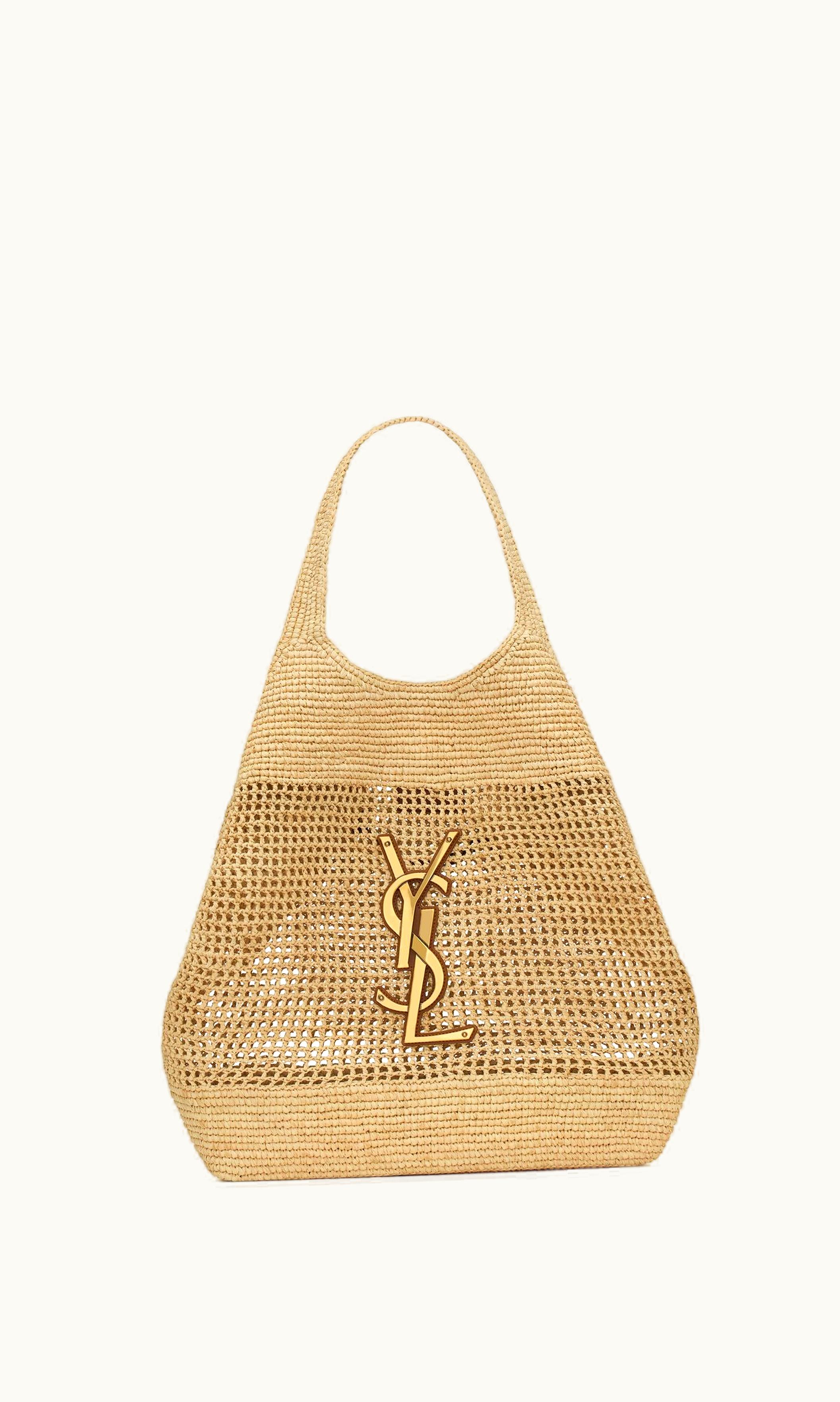 Saint Laurent Saint Laurent Icare In Raffia Naturel And Brown Gold
