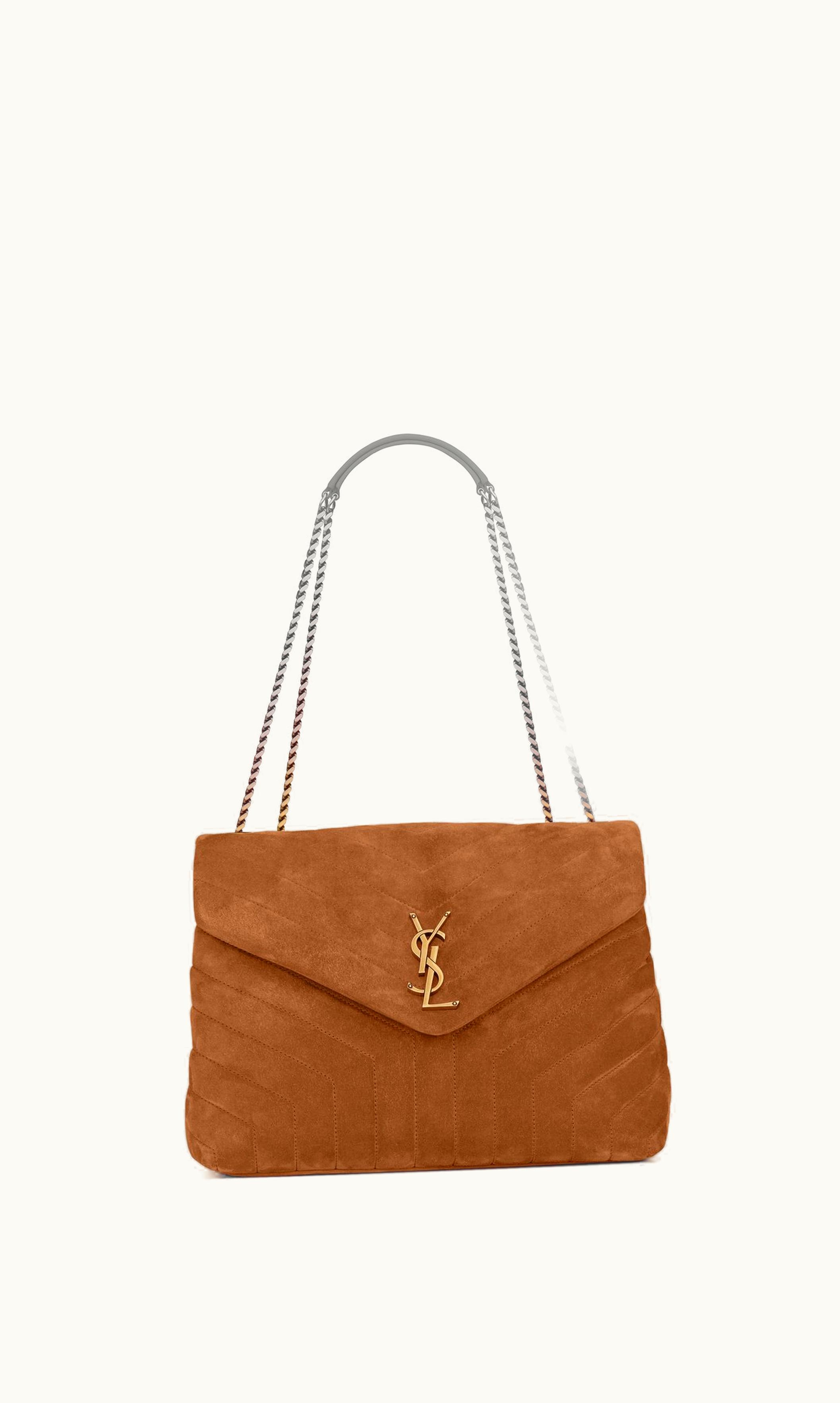 Saint Laurent Saint Laurent Loulou Medium In Quilted Suede Cinnamon