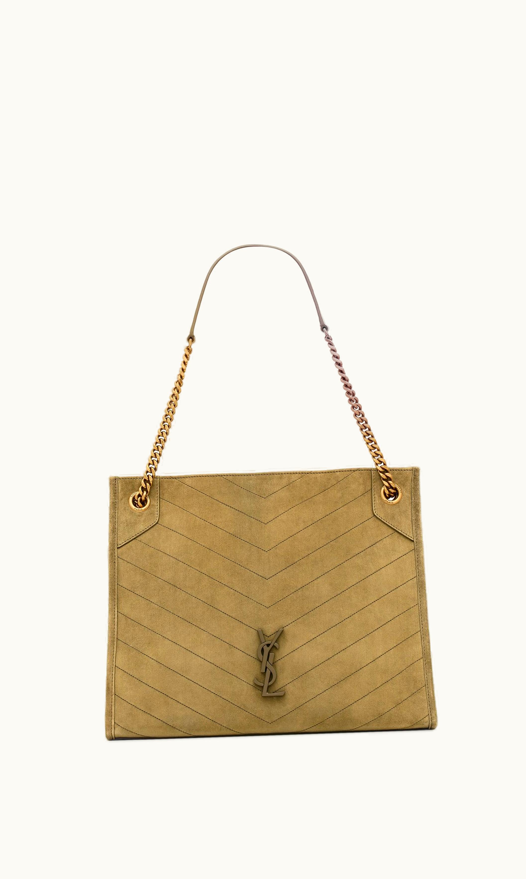 Saint Laurent Saint Laurent Niki Medium Shopping Bag In Suede Barley Green