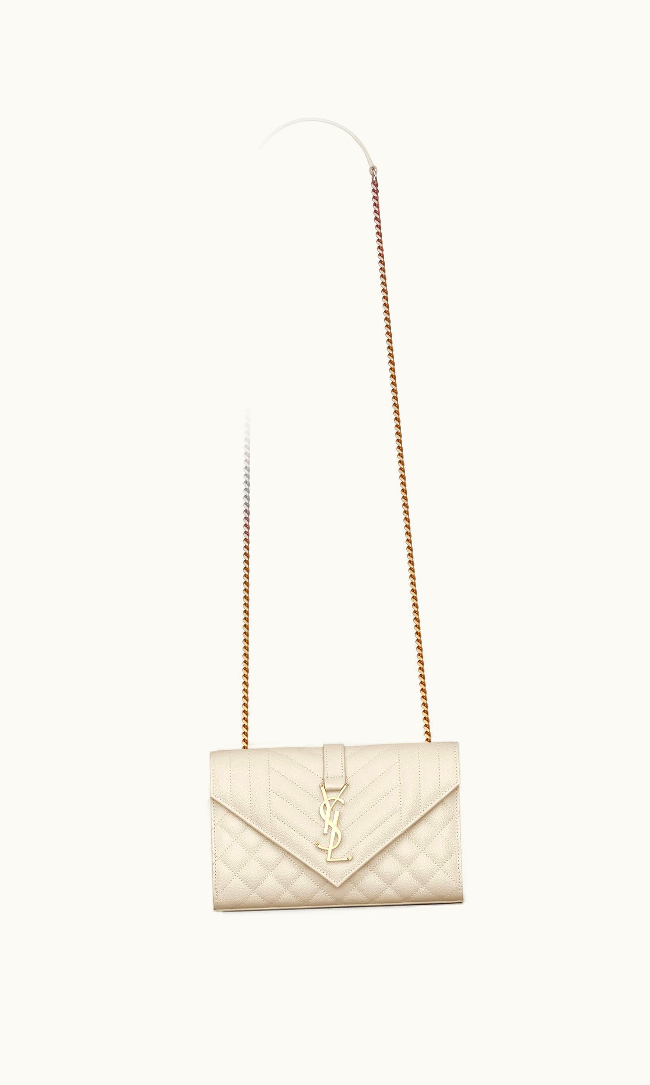 Saint Laurent Saint Laurent Envelope Small In Quilted Grain De Poudre Embossed Leather Blanc Vintage