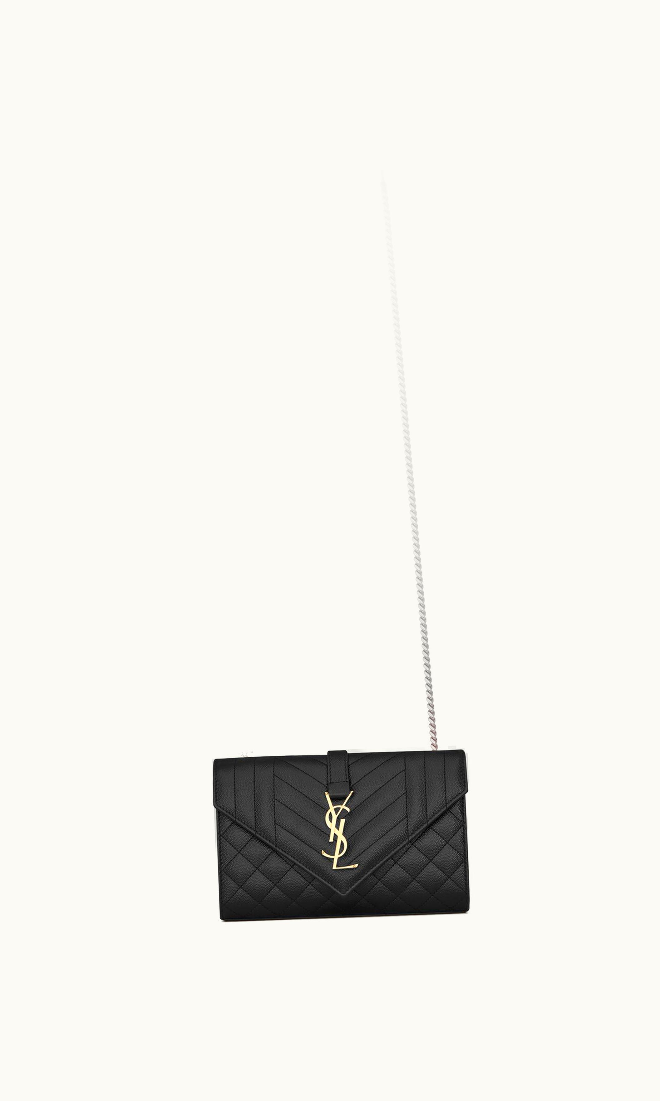 Saint Laurent Saint Laurent Envelope Small In Quilted Grain De Poudre Embossed Leather Noir