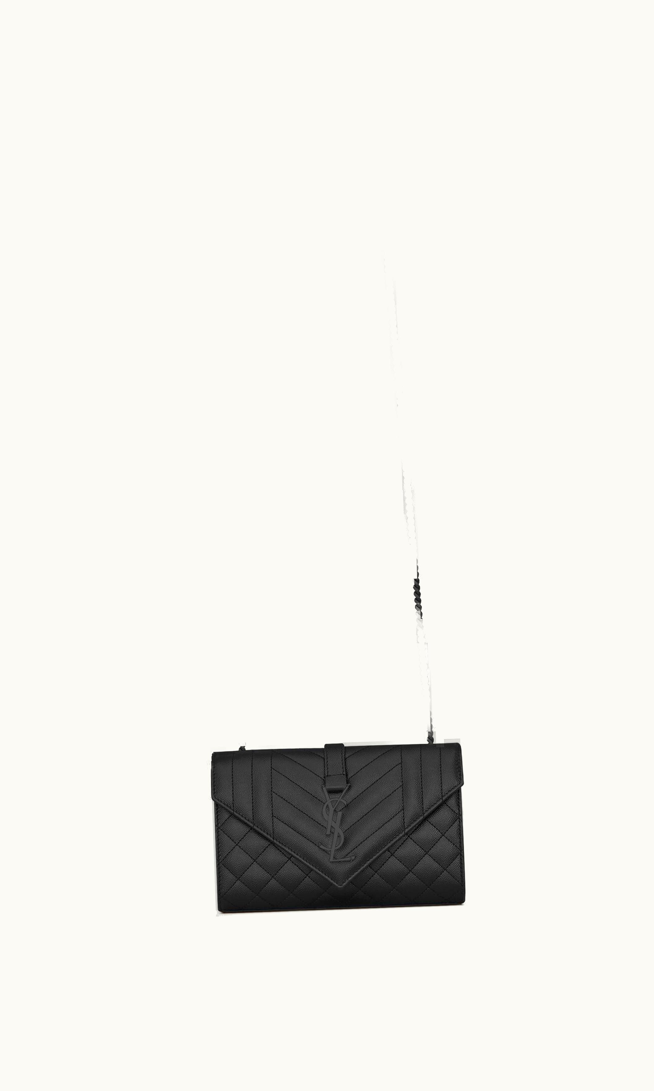 Saint Laurent Saint Laurent Envelope Small In Quilted Grain De Poudre Embossed Leather Noir NOIR