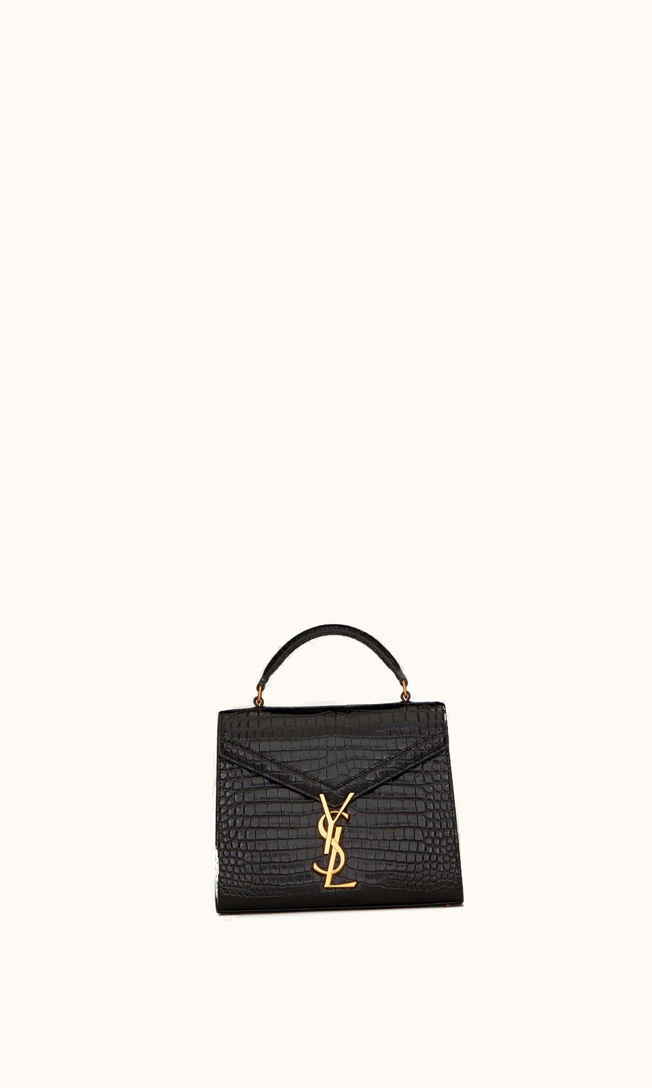 Saint Laurent Saint Laurent Cassandra Mini Top Handle Bag In Crocodile-Embossed Shiny Leather Black