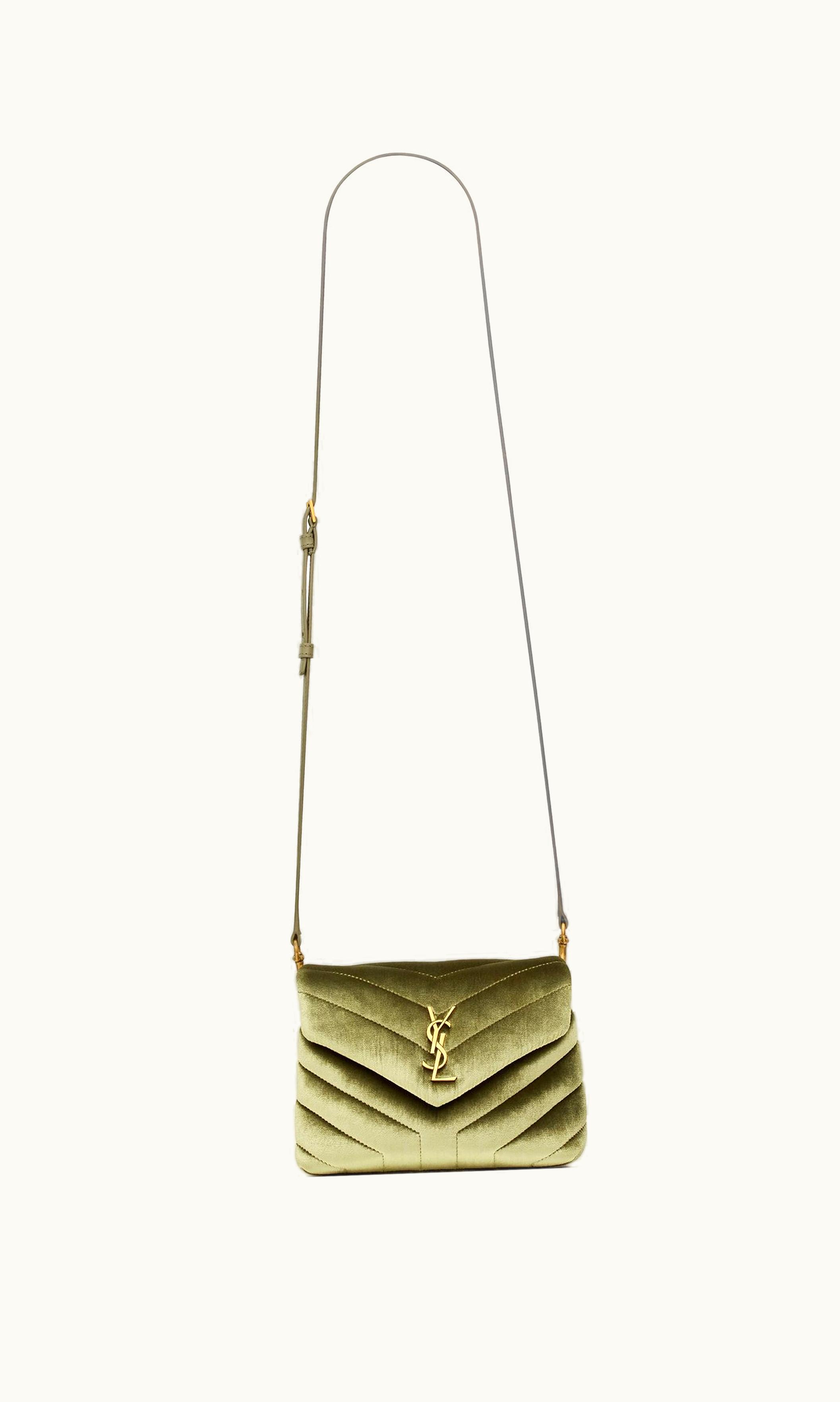 Saint Laurent Saint Laurent Toy Loulou In Quilted Velvet Pale Olive