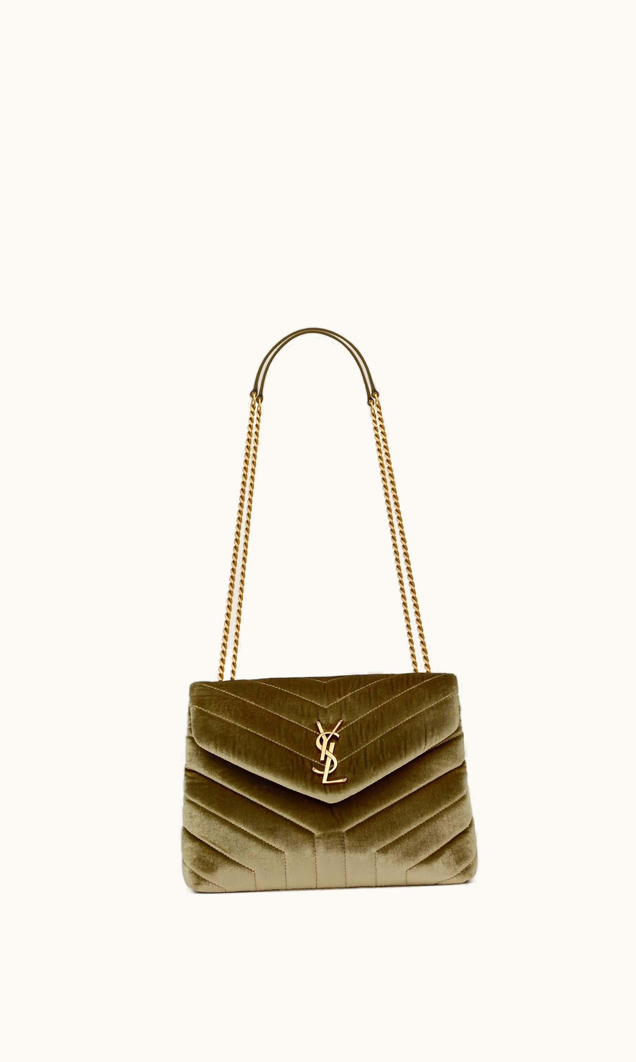 Saint Laurent Saint Laurent Loulou Small In Quilted Velvet Pale Olive
