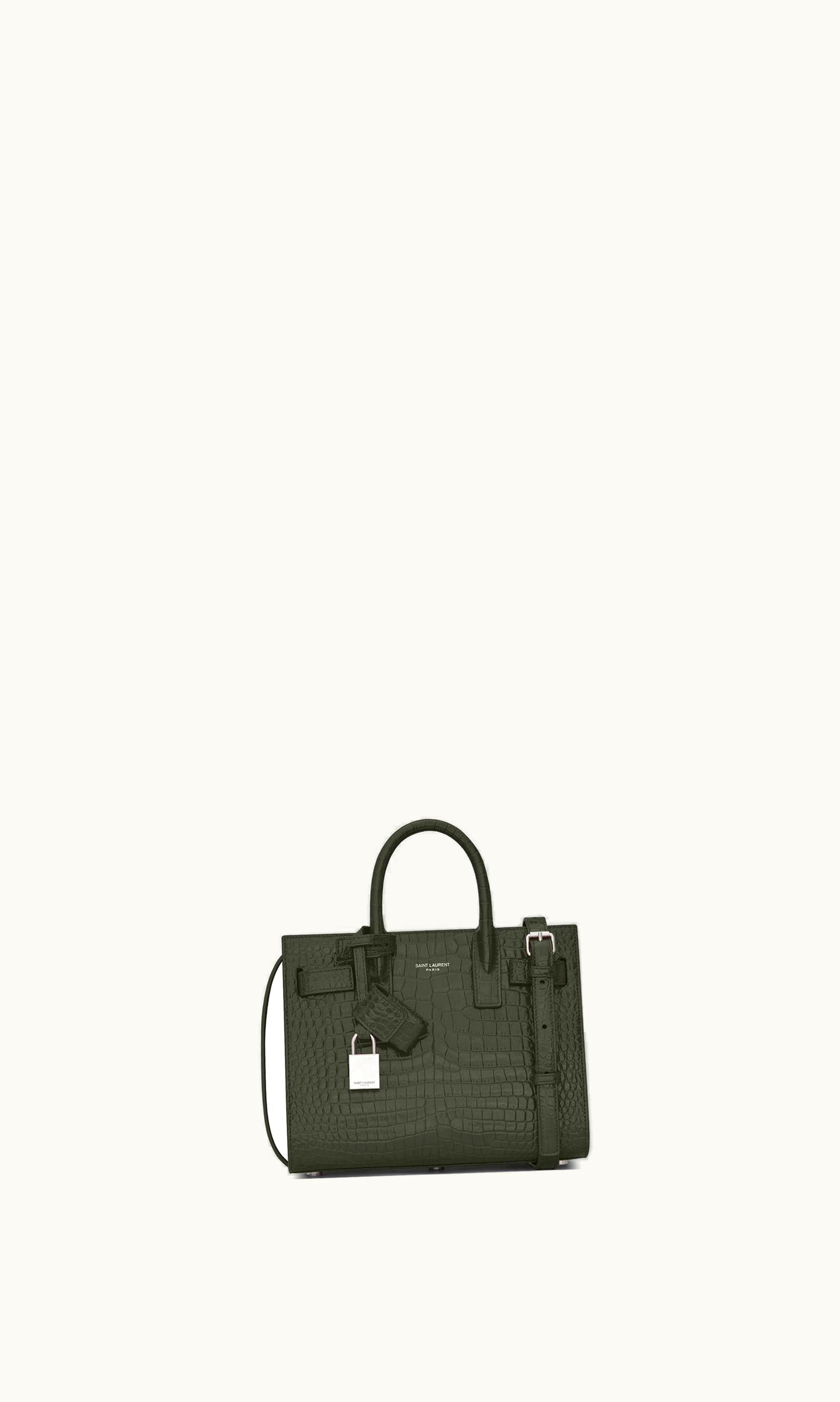 Saint Laurent Saint Laurent Sac De Jour Nano In Crocodile Embossed Leather Dark Green