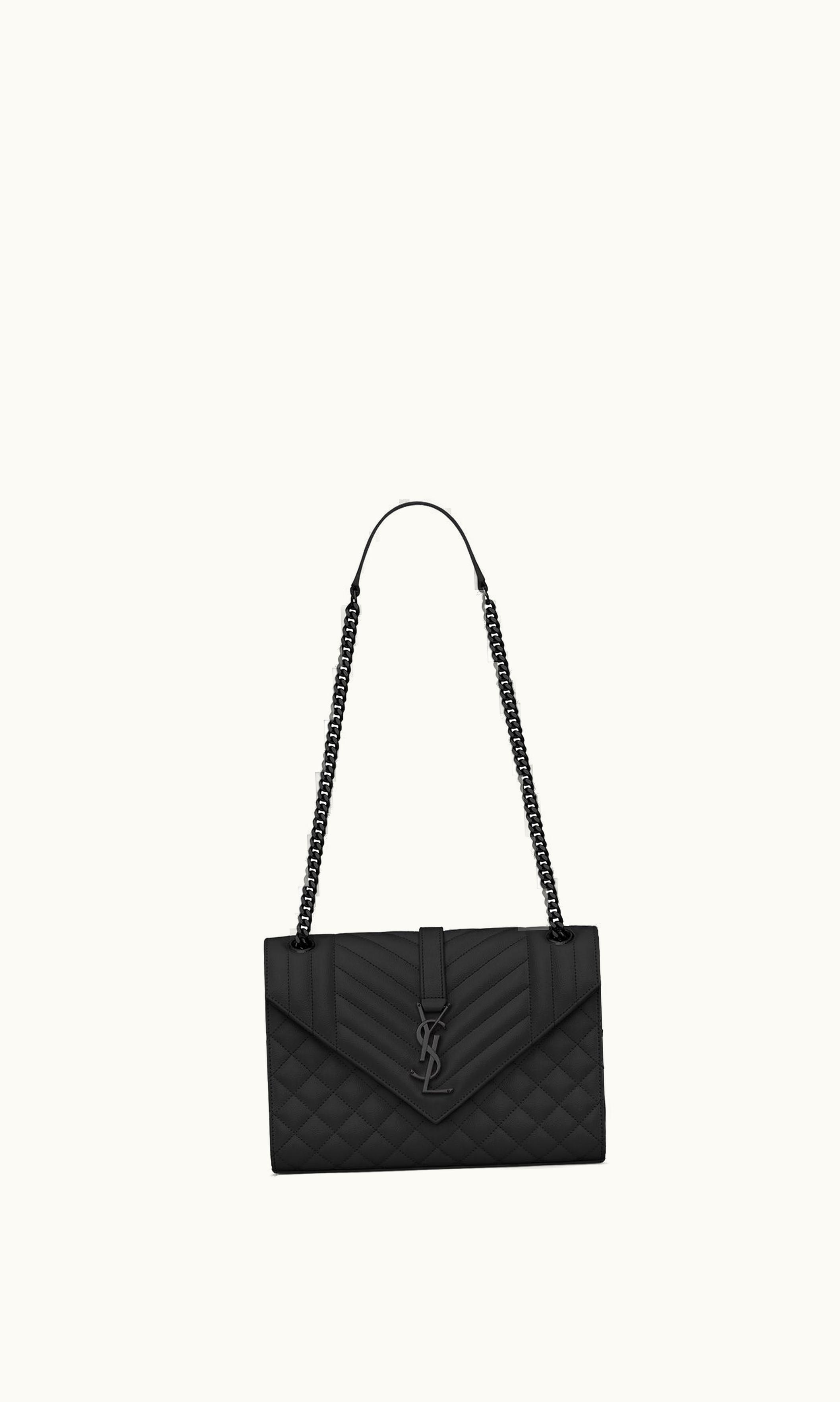 Saint Laurent Saint Laurent Envelope Medium In Quilted Grain De Poudre Embossed Leather Noir NOIR