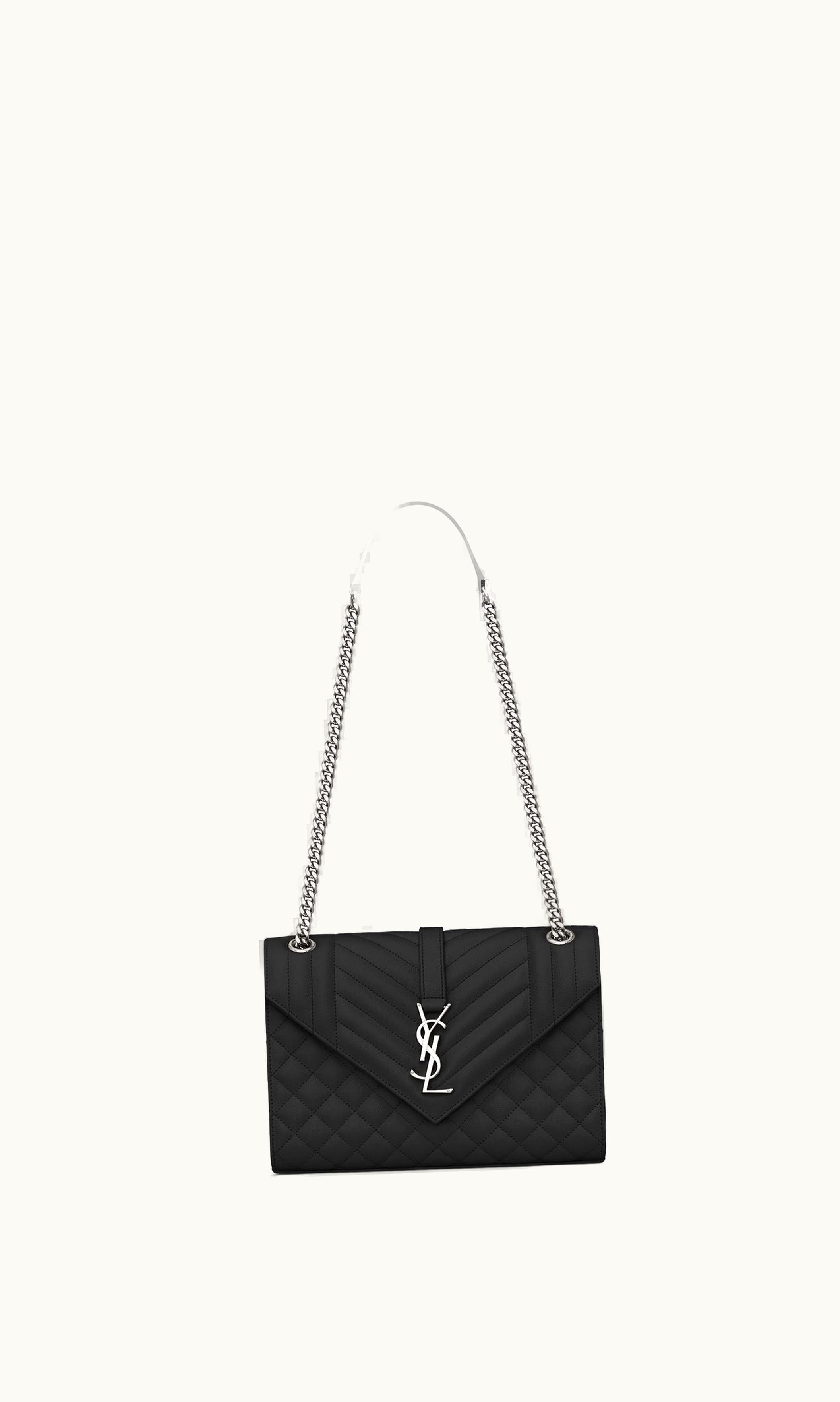 Saint Laurent Saint Laurent Envelope Medium In Quilted Grain De Poudre Embossed Leather Noir 809159030