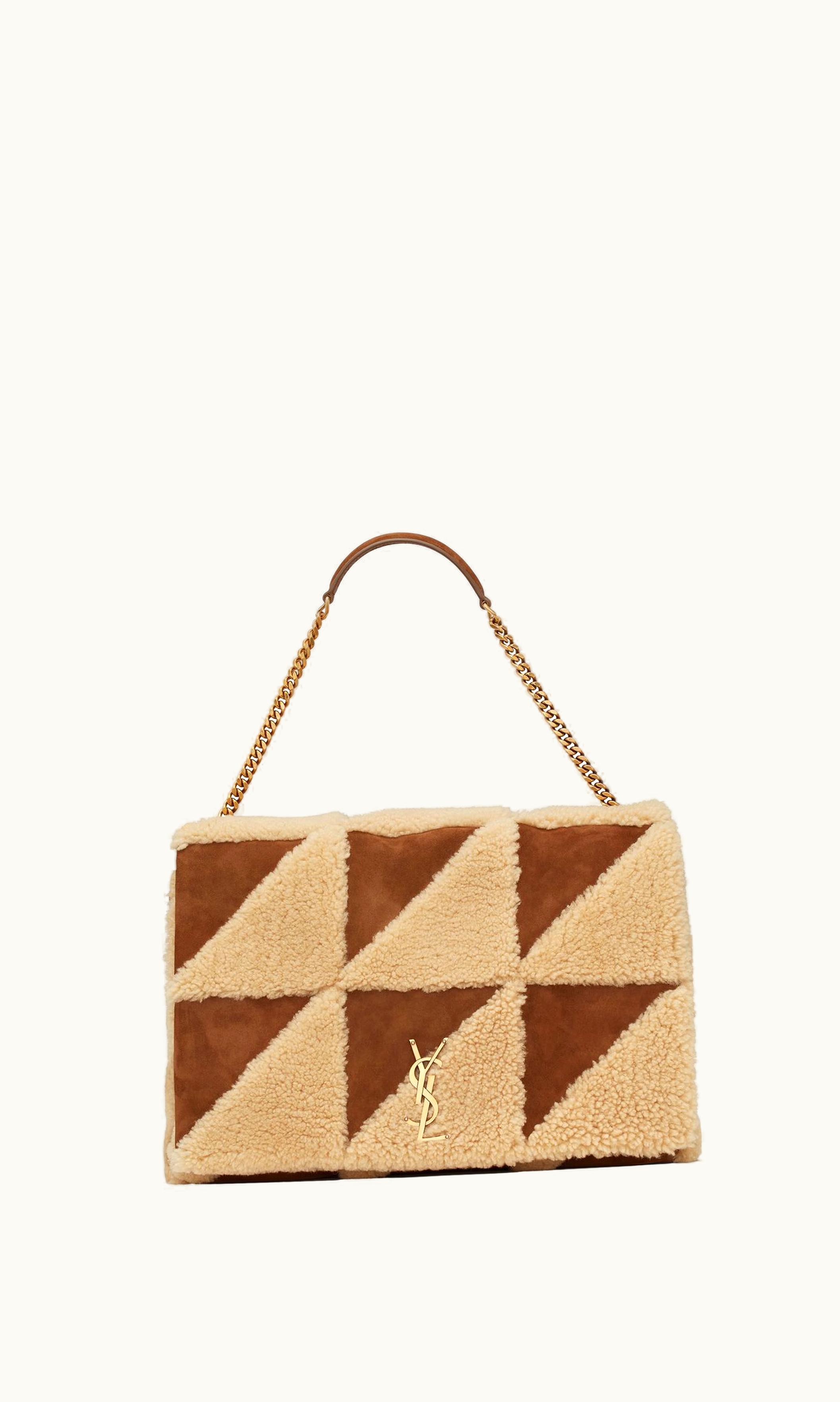 Saint Laurent Saint Laurent Jamie 4.0 In Suede And Shearling Patchwork Natural Beige And Dark Cigar