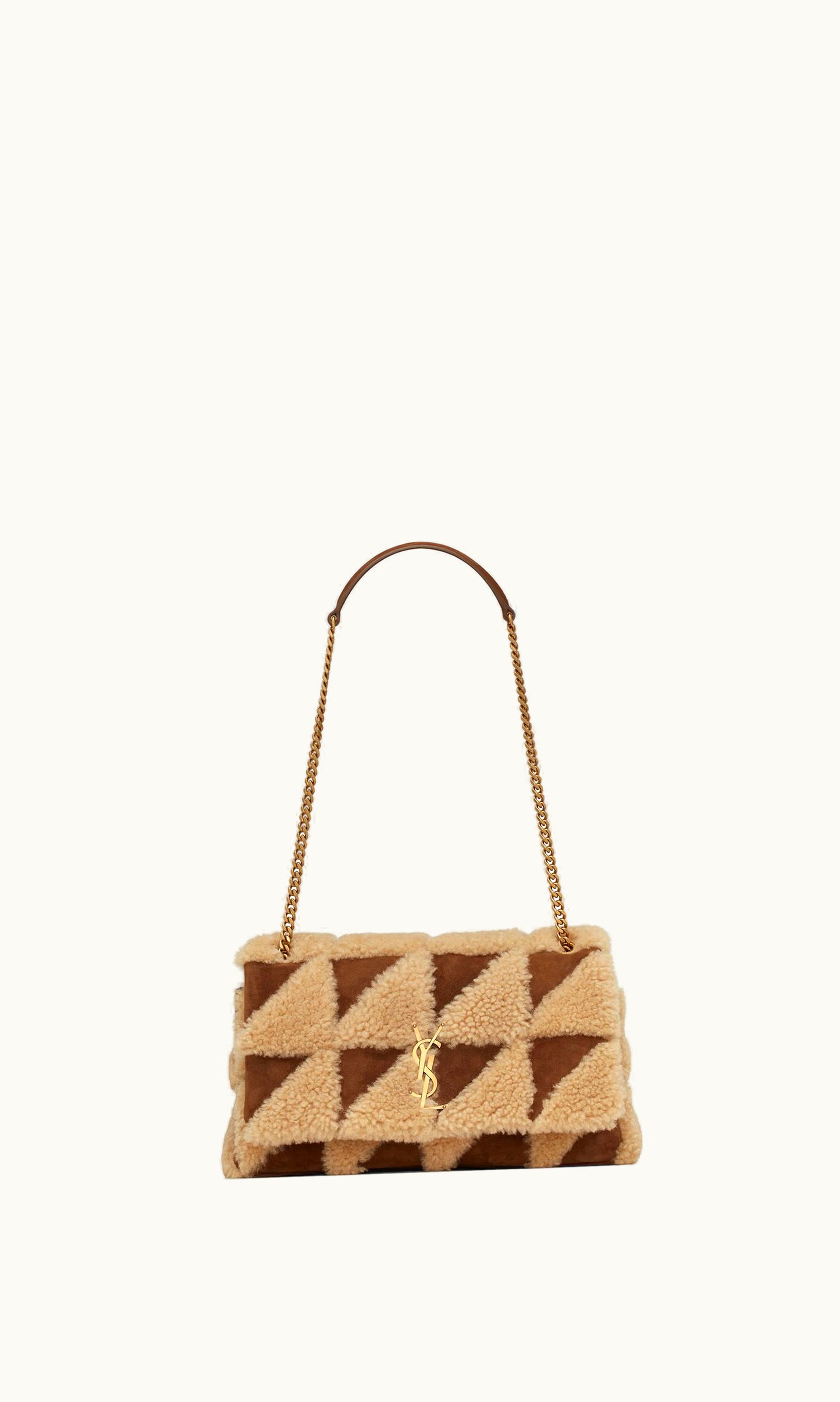 Saint Laurent Saint Laurent Jamie Medium In Suede And Shearling Patchwork Natural Beige And Dark Cigar
