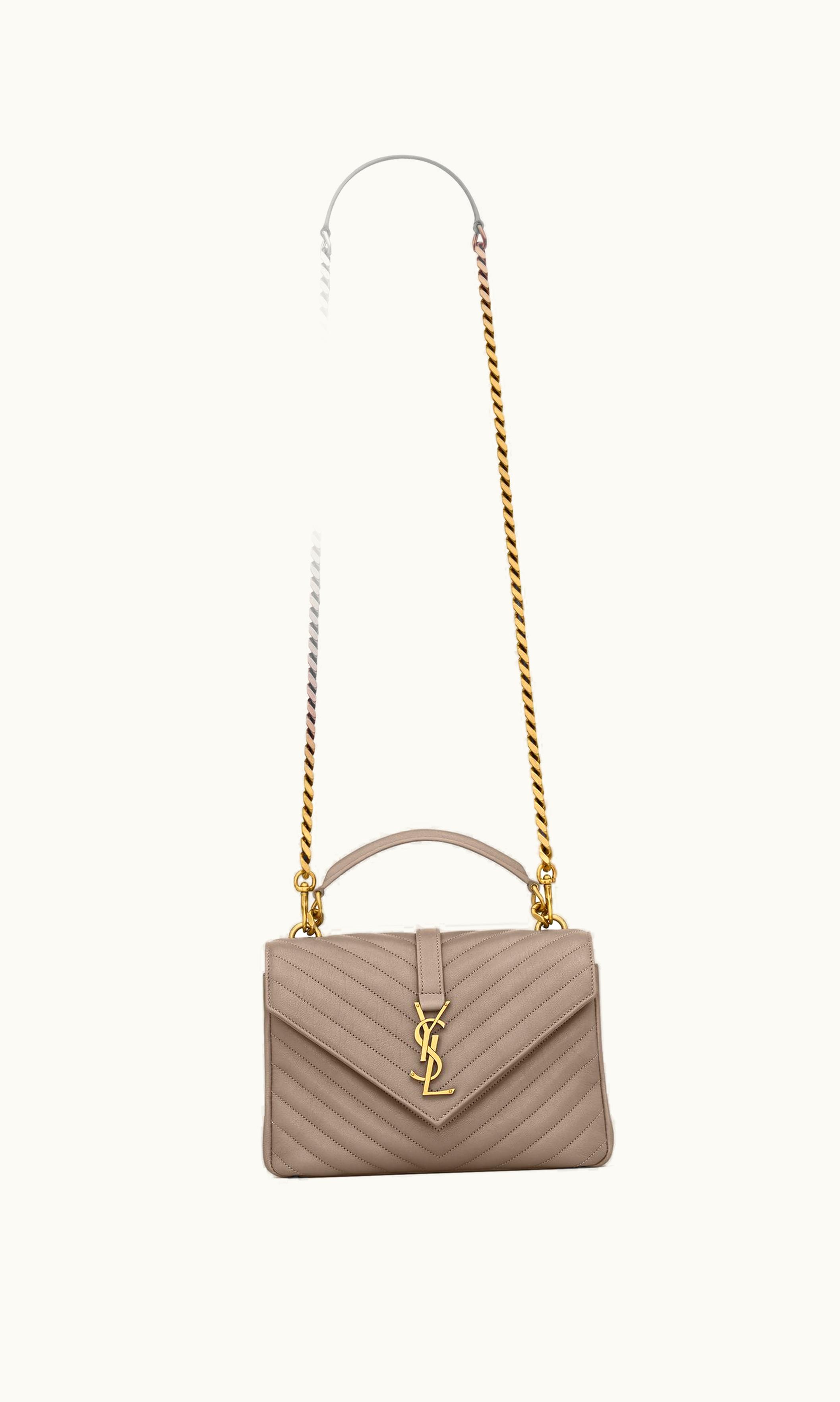 Saint Laurent Saint Laurent College Medium In Quilted Leather Greyish Brown