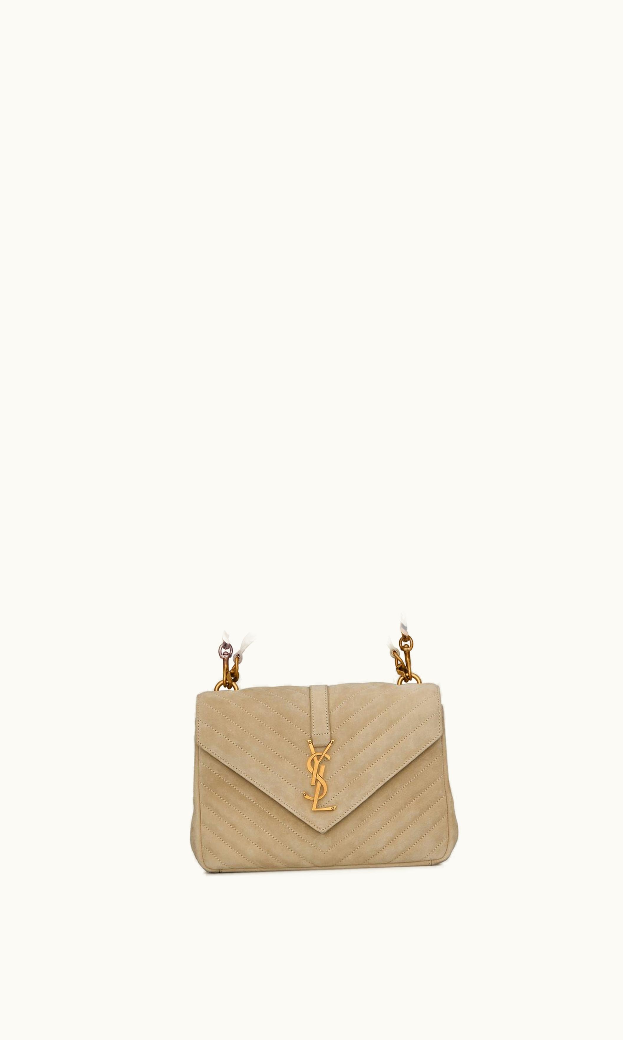 Saint Laurent Saint Laurent College Medium In Quilted Suede Matt Gold