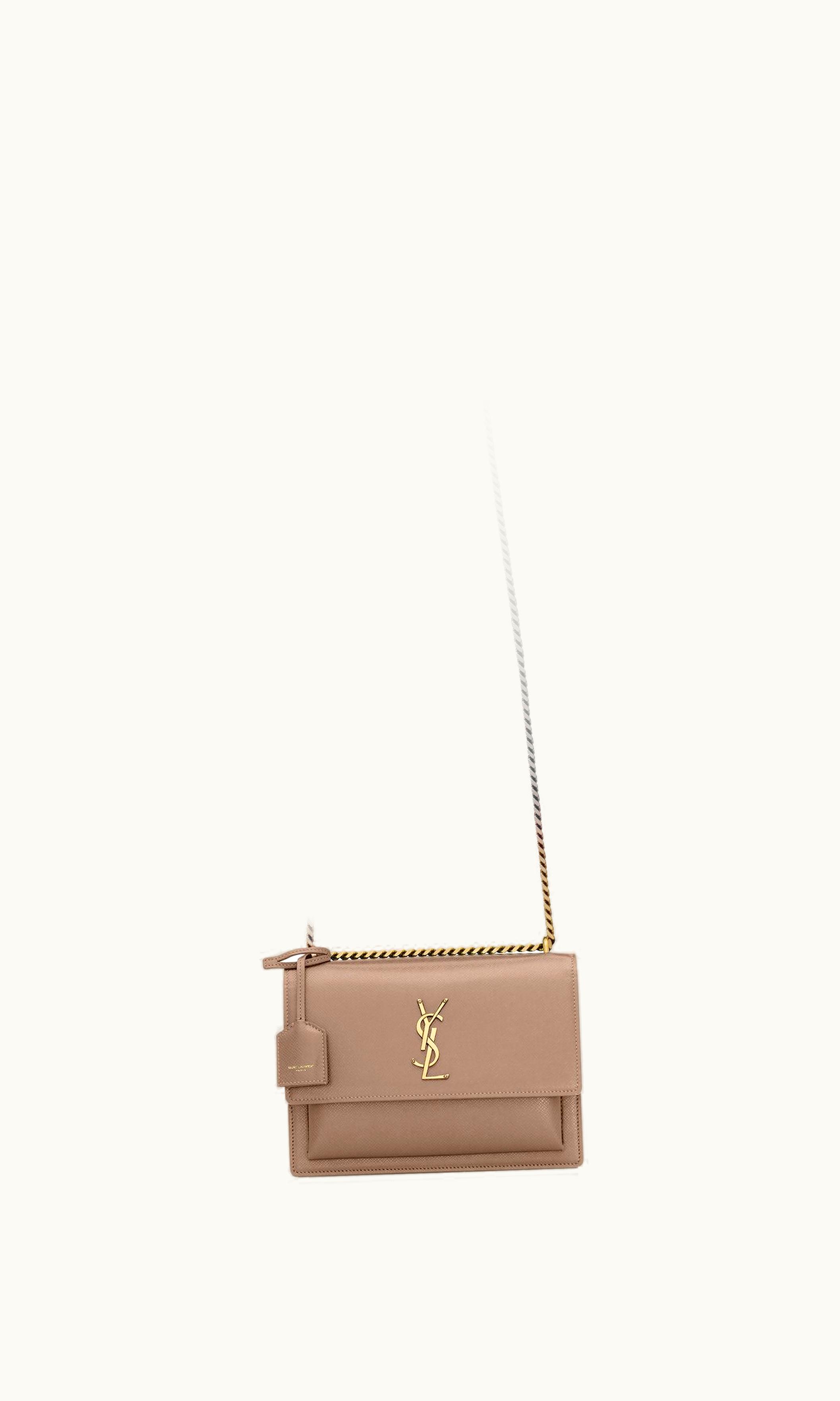 Saint Laurent Saint Laurent Sunset Medium In Coated Bark Leather Warm Taupe