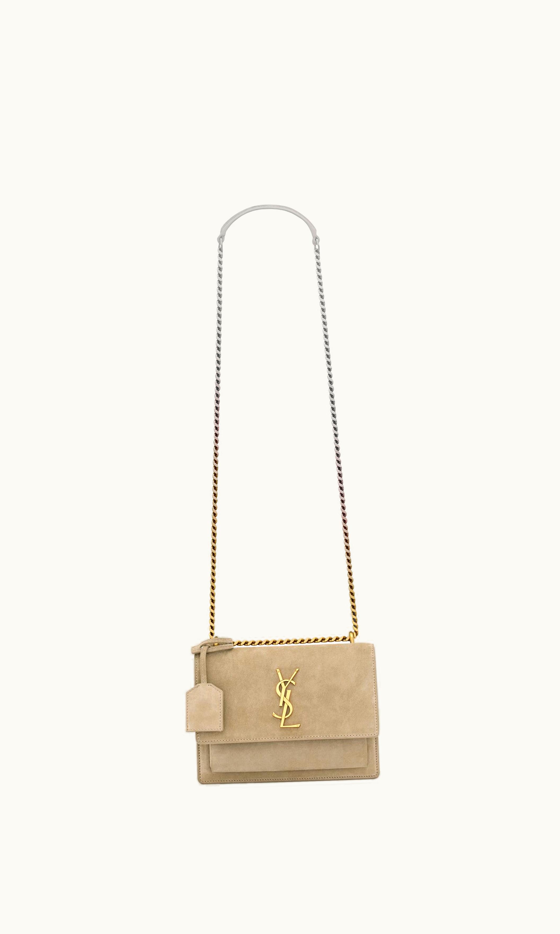 Saint Laurent Saint Laurent Sunset Small In Suede Matte Gold