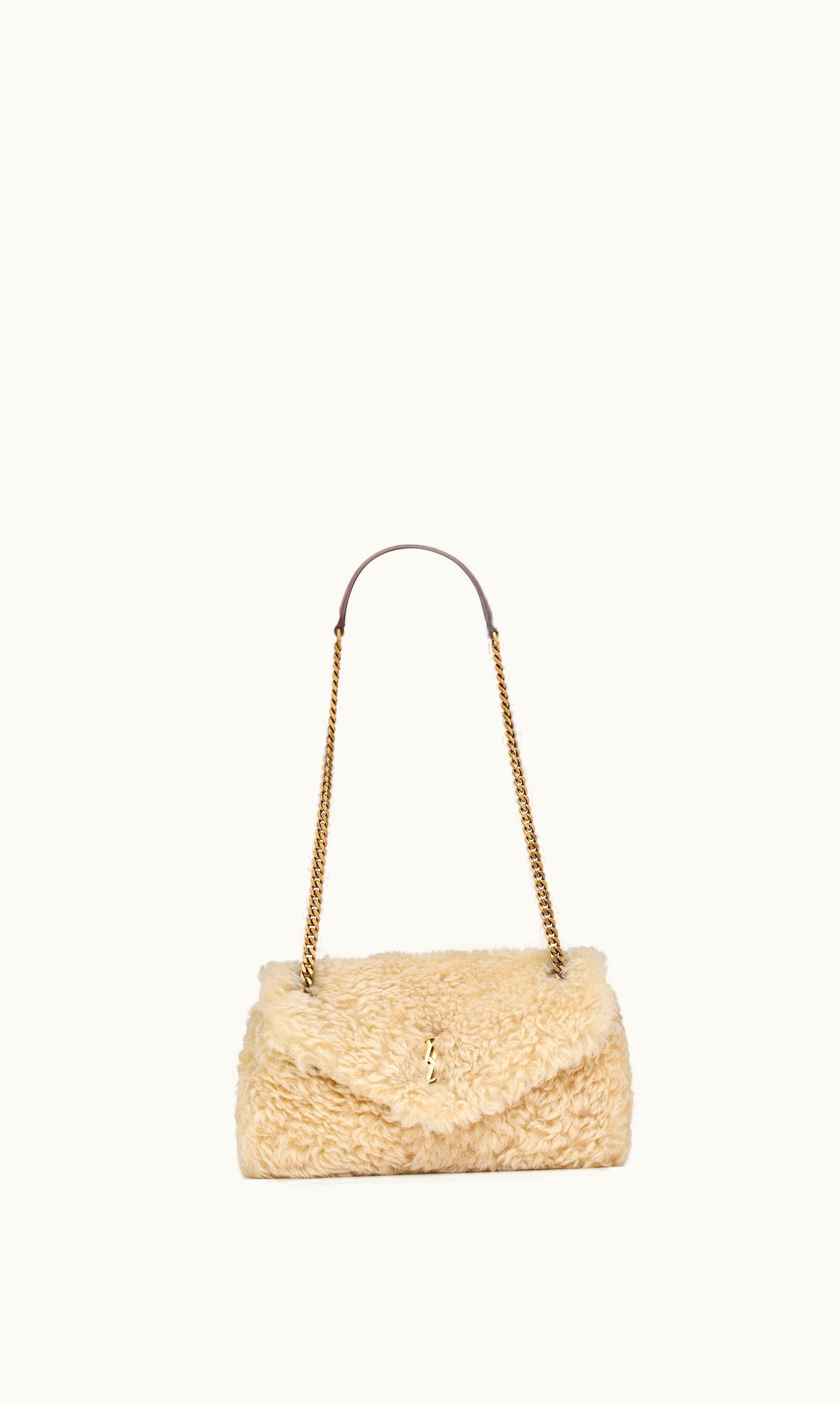 Saint Laurent Saint Laurent Calypso In Shearling Naturel And Dark Cigar