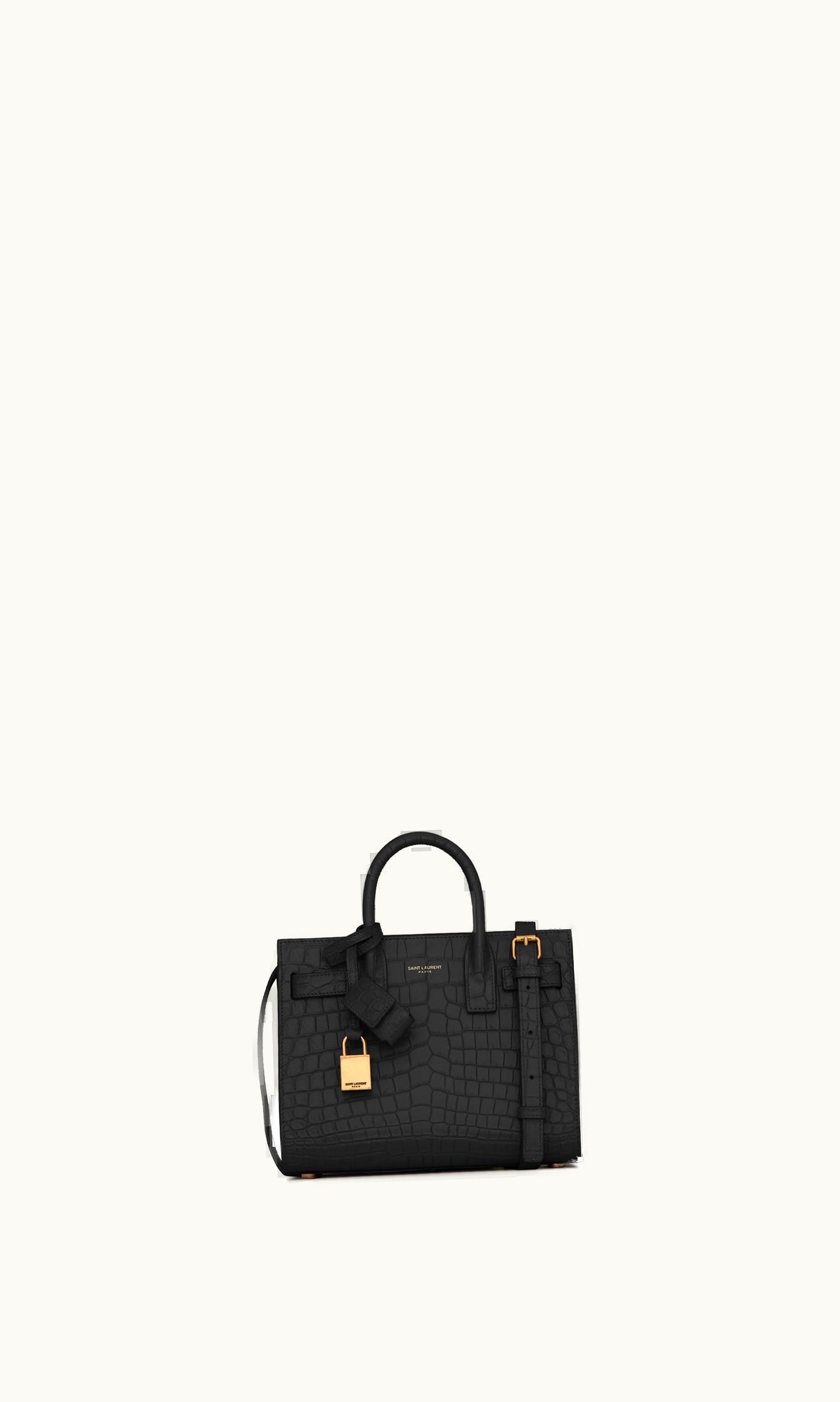 Saint Laurent Saint Laurent Sac De Jour Nano In Matte Crocodile Embossed Leather Black