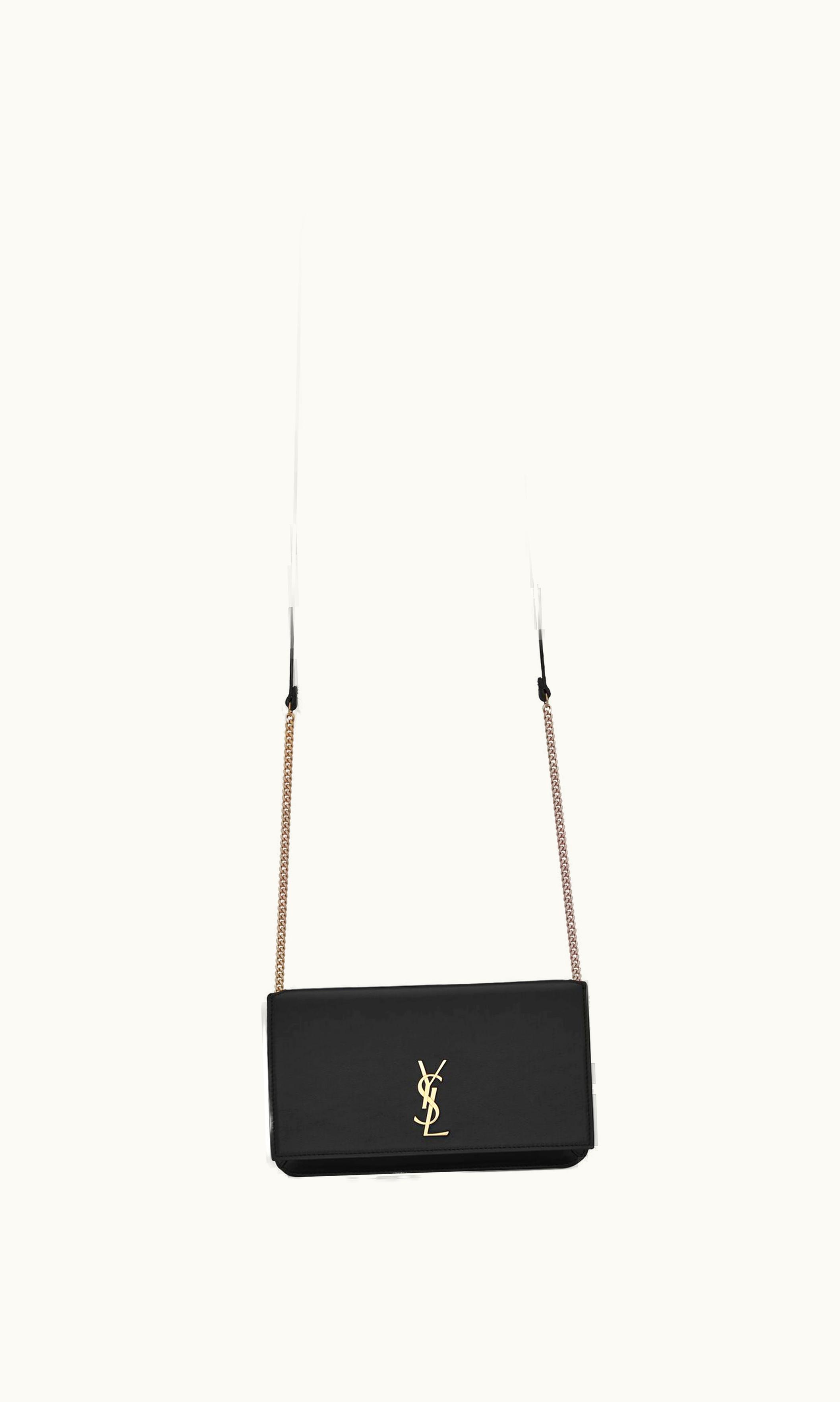 Saint Laurent Saint Laurent Cassandre Phone Holder With Strap In Smooth Leather Black