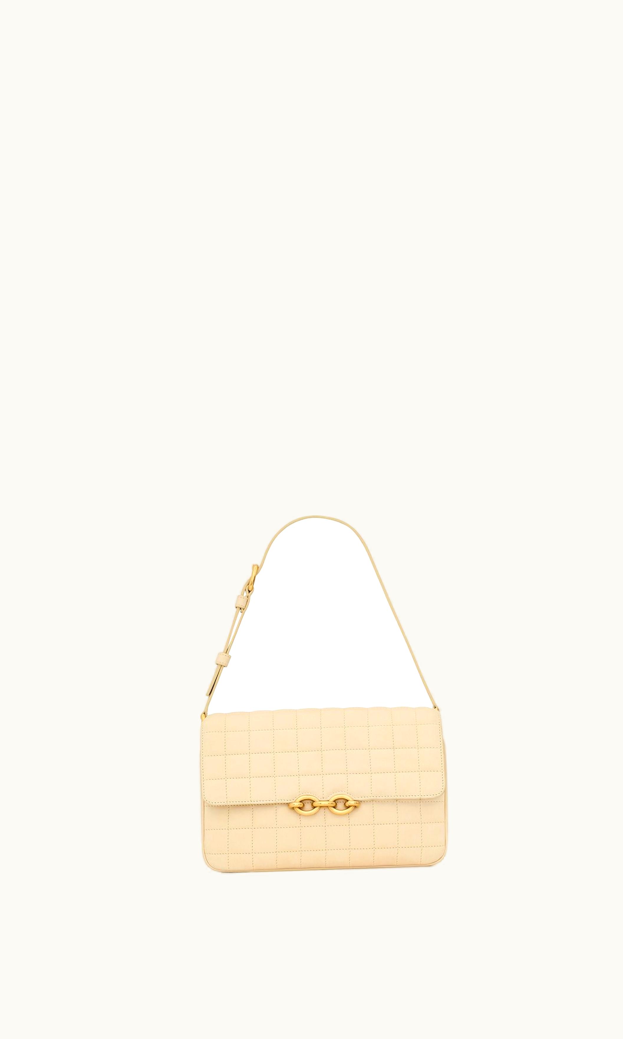 Saint Laurent Saint Laurent Le Maillon Satchel In Quilted Nubuck Suede Off White