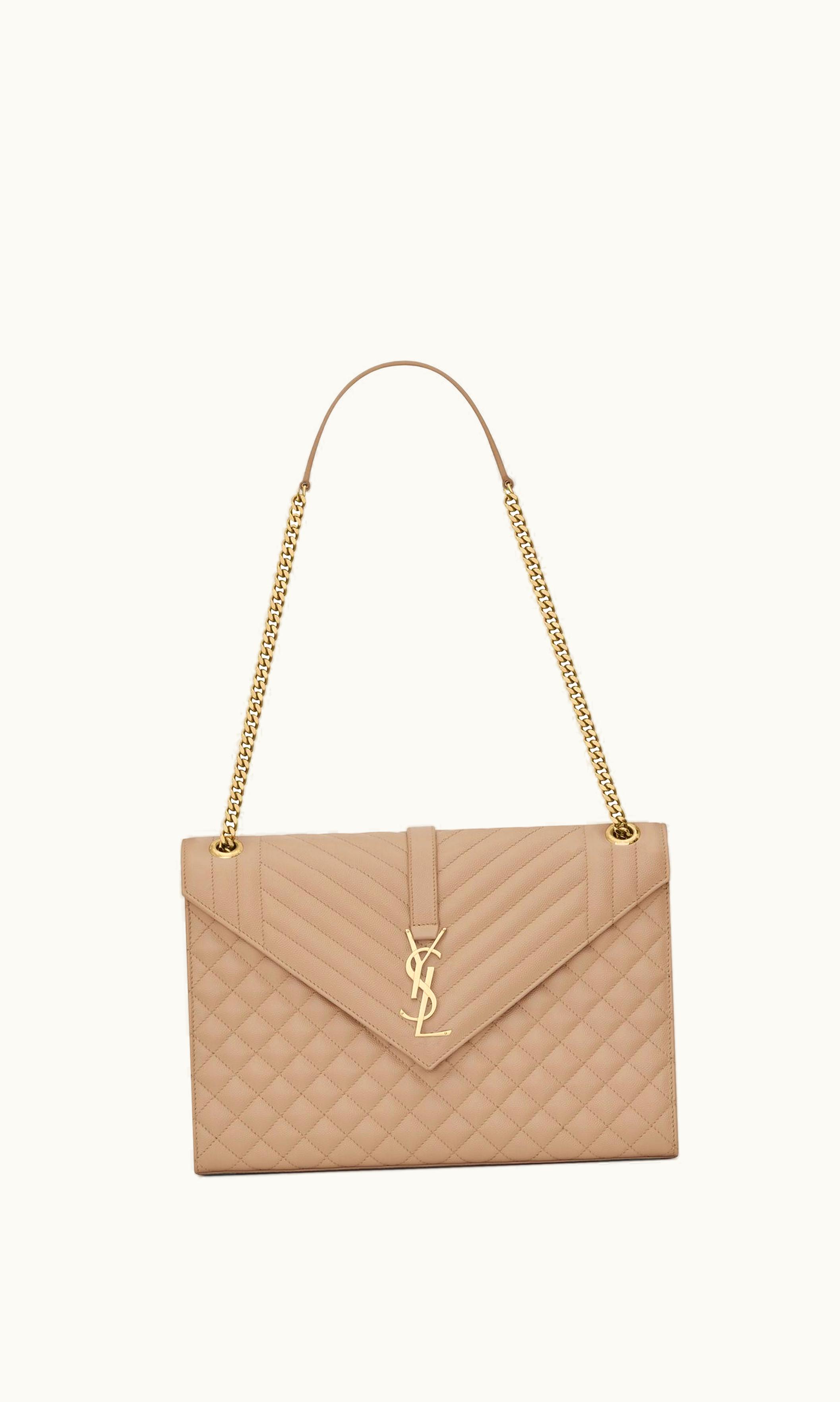Saint Laurent Saint Laurent Envelope Large In Quilted Grain De Poudre Embossed Leather Dark Beige