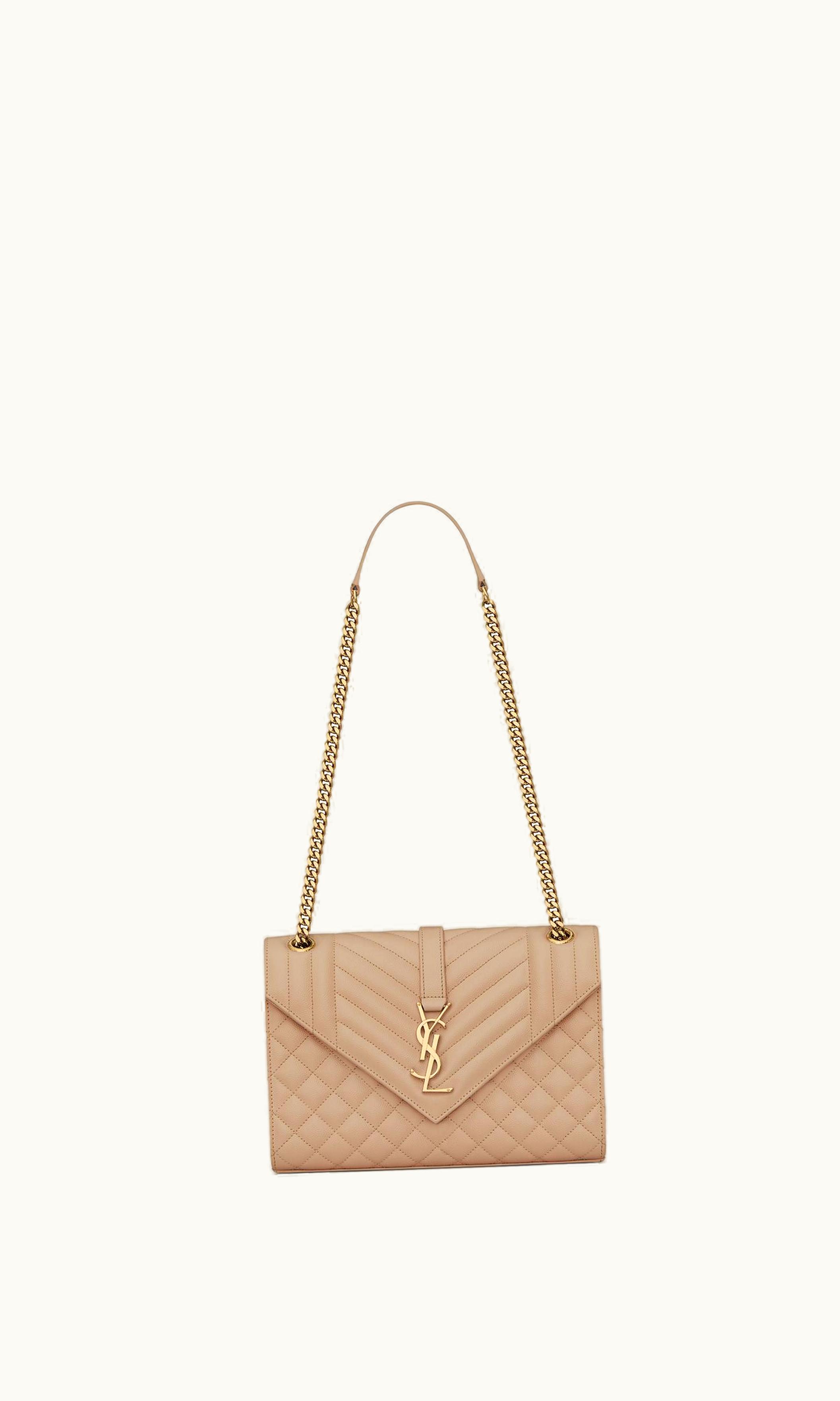 Saint Laurent Saint Laurent Envelope Medium In Quilted Grain De Poudre Embossed Leather Dark Beige