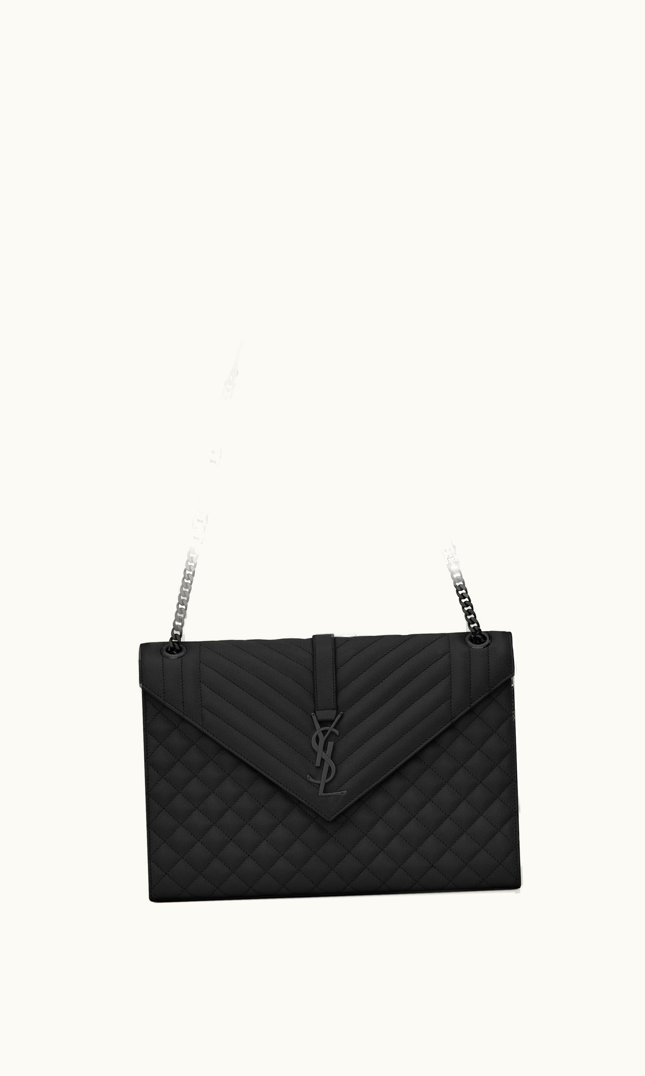 Saint Laurent Saint Laurent Envelope Large In Quilted Grain De Poudre Embossed Leather Noir NOIR