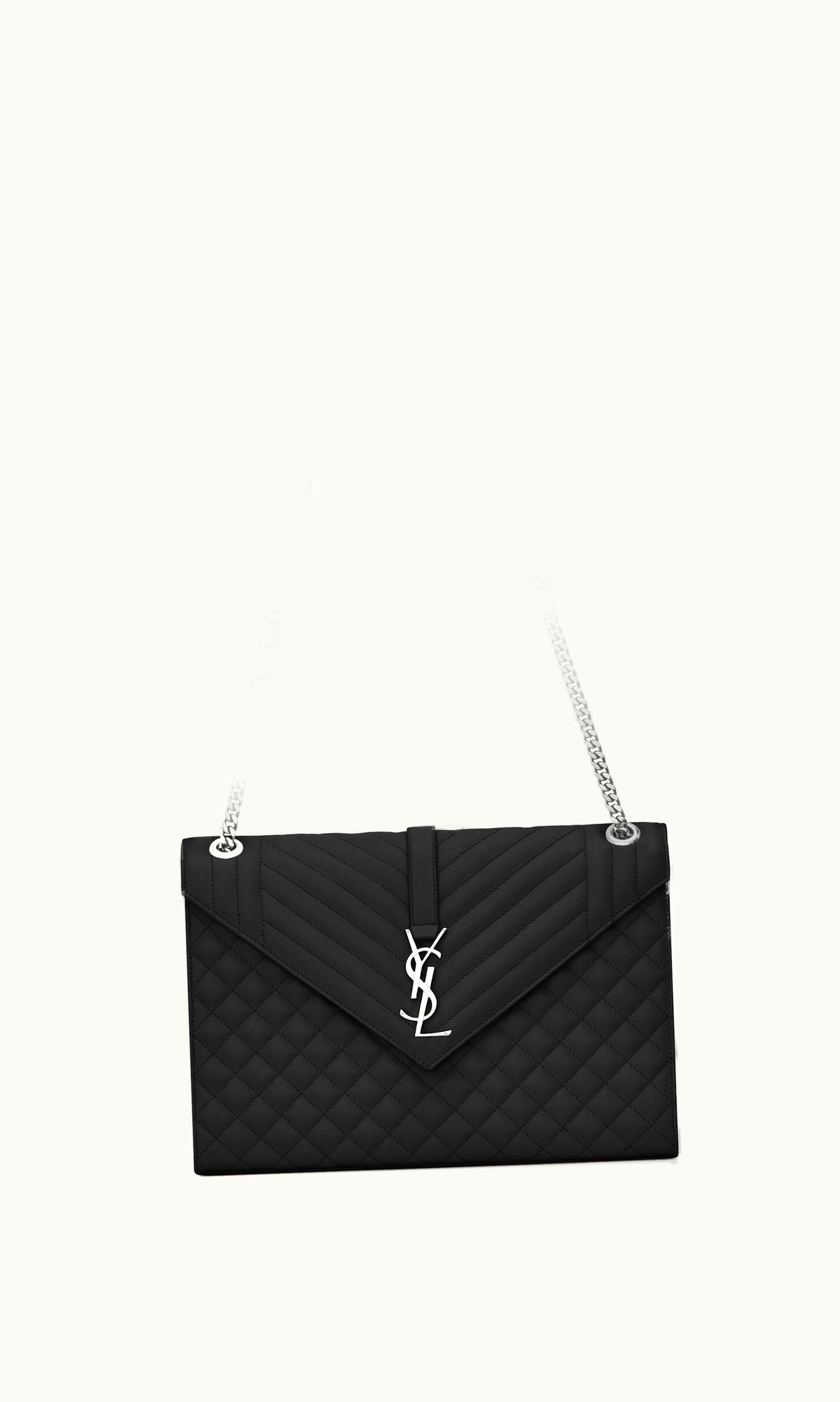 Saint Laurent Saint Laurent Envelope Large In Quilted Grain De Poudre Embossed Leather Noir 809159029