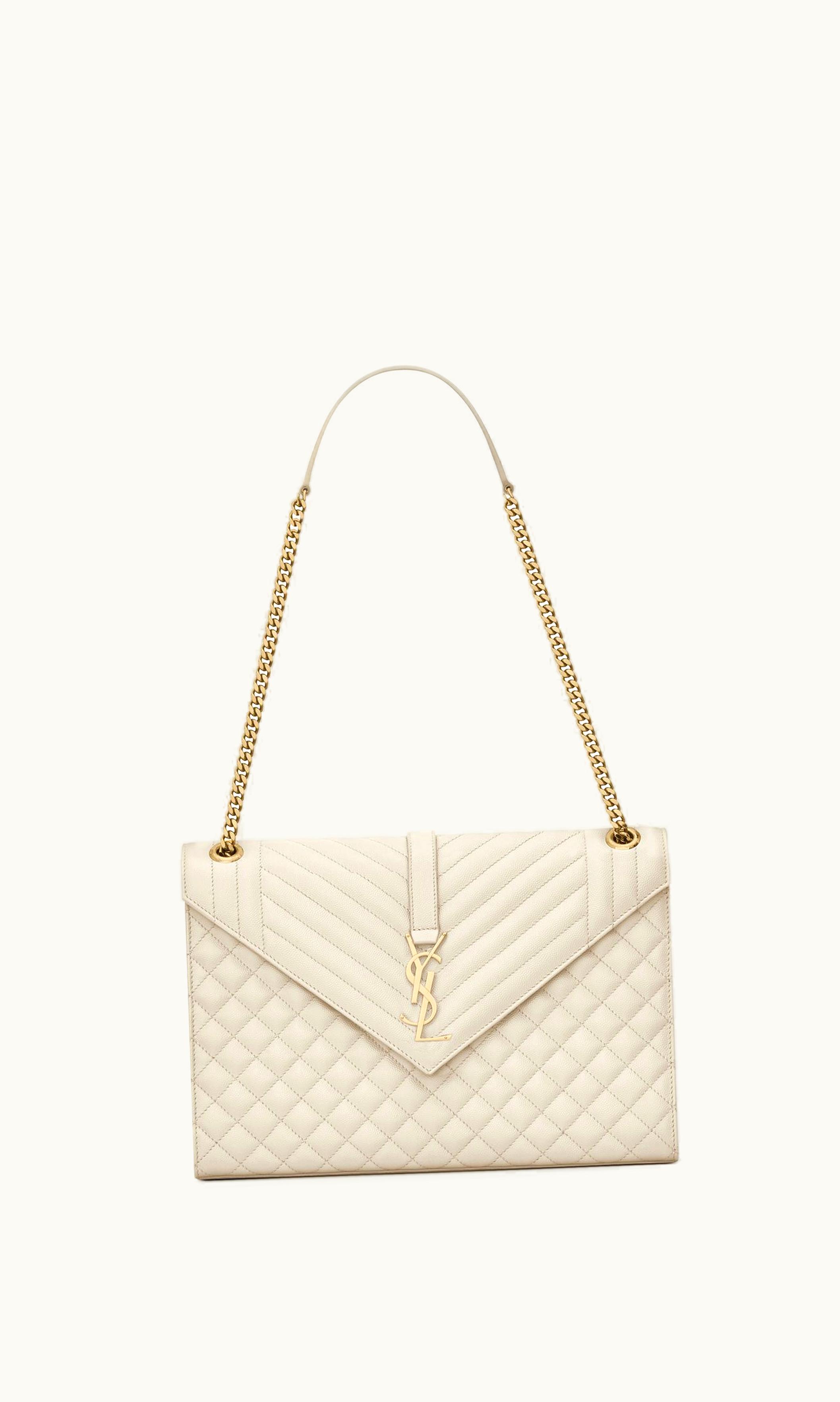 Saint Laurent Saint Laurent Envelope Large In Quilted Grain De Poudre Embossed Leather Blanc Vintage