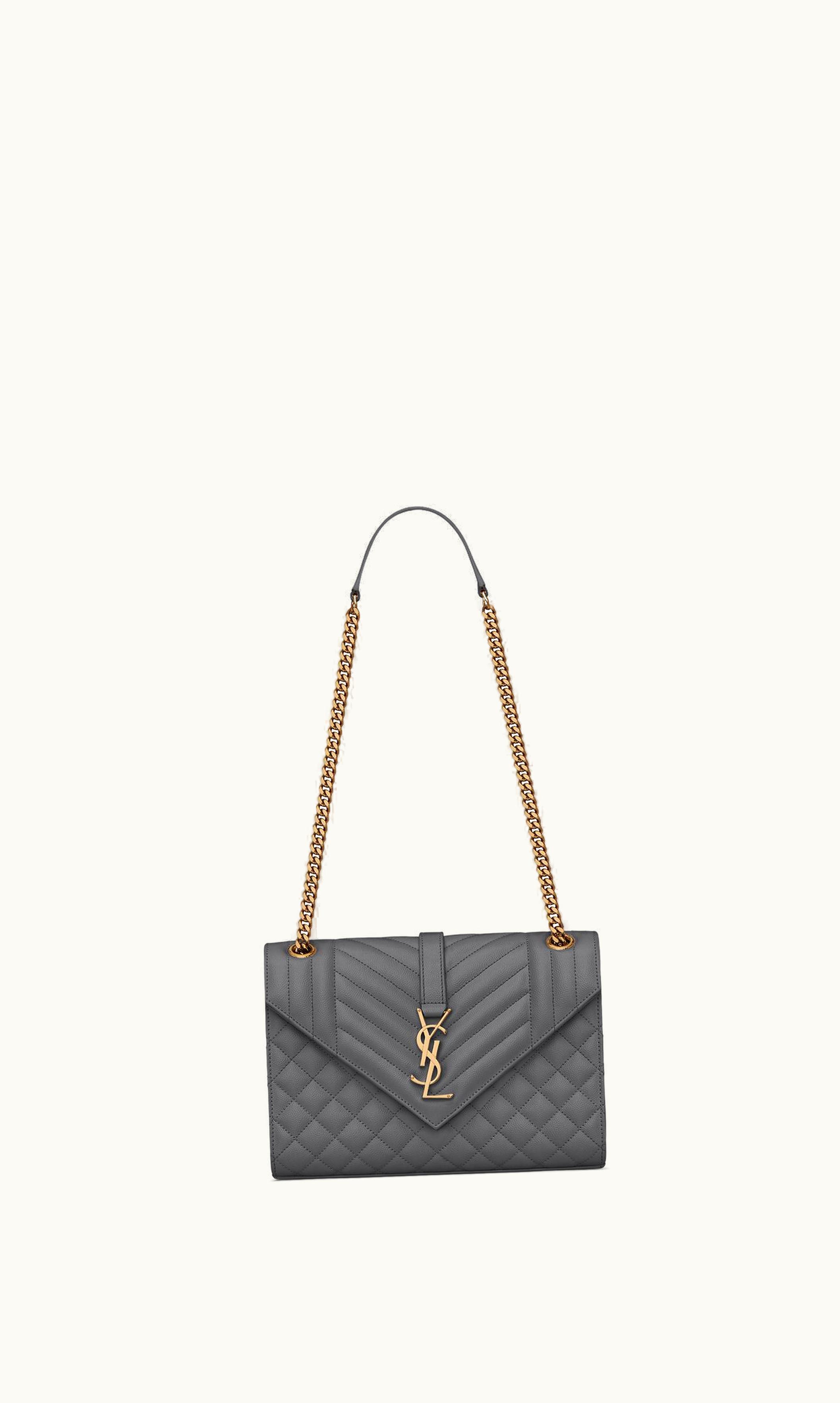 Saint Laurent Saint Laurent Envelope Medium In Quilted Grain De Poudre Embossed Leather Storm