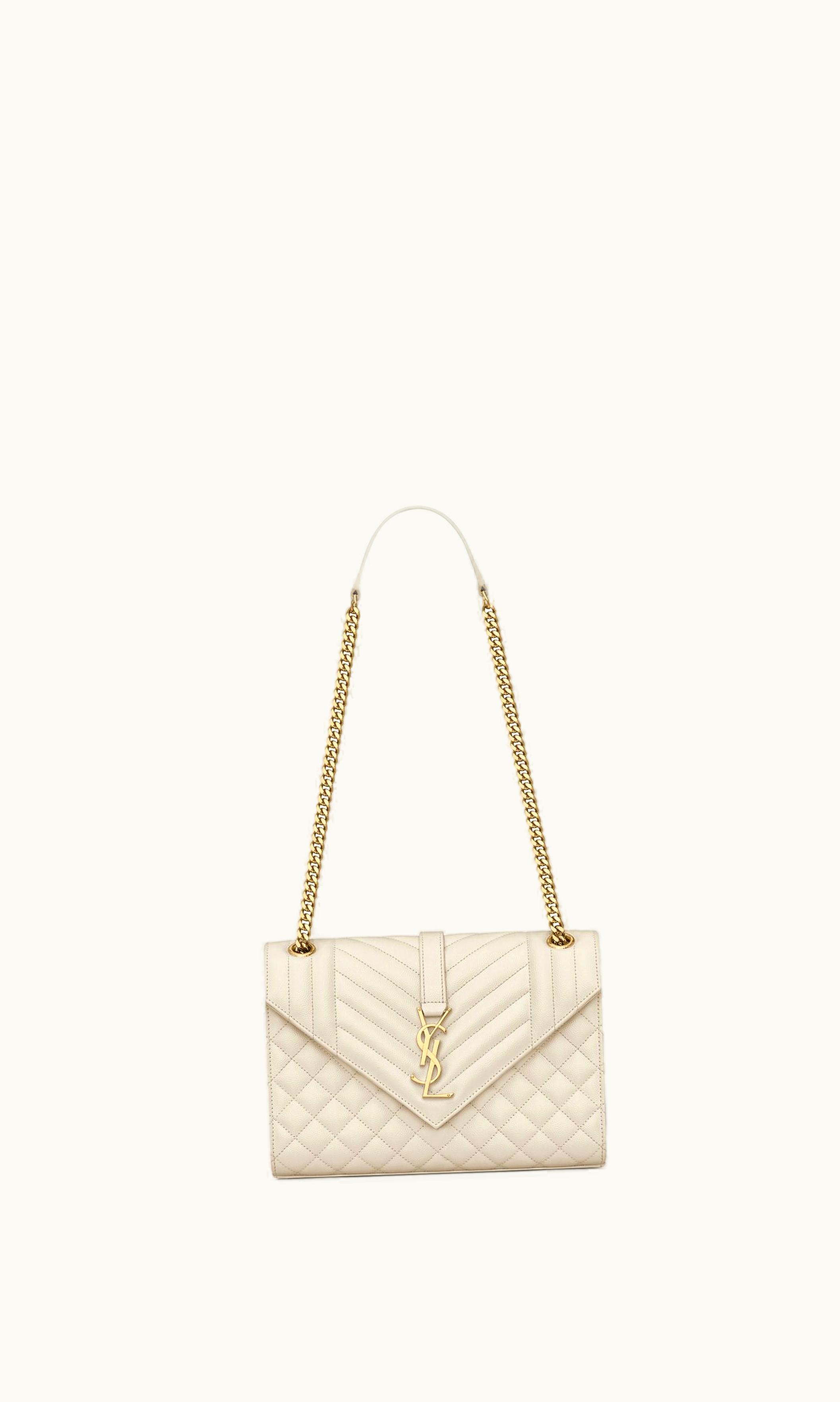 Saint Laurent Saint Laurent Envelope Medium In Quilted Grain De Poudre Embossed Leather Blanc Vintage