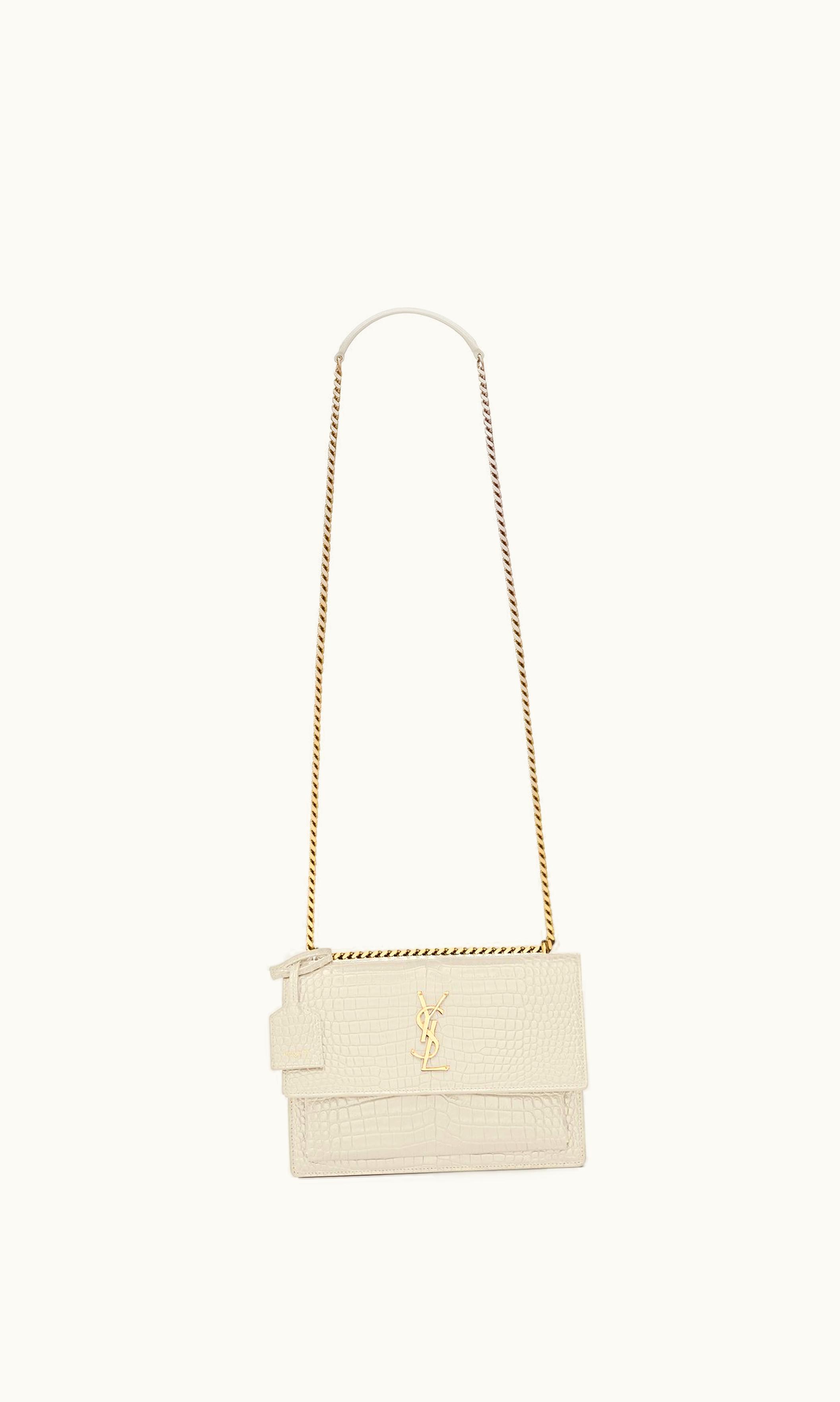 Saint Laurent Saint Laurent Sunset Medium In Crocodile-Embossed Leather Blanc Vintage
