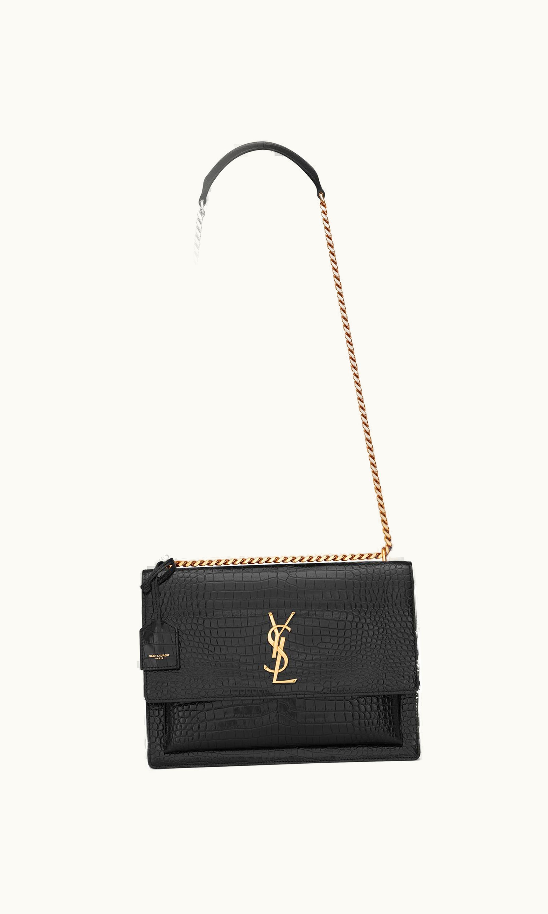 Saint Laurent Saint Laurent Sunset Large In Crocodile-Embossed Leather Noir