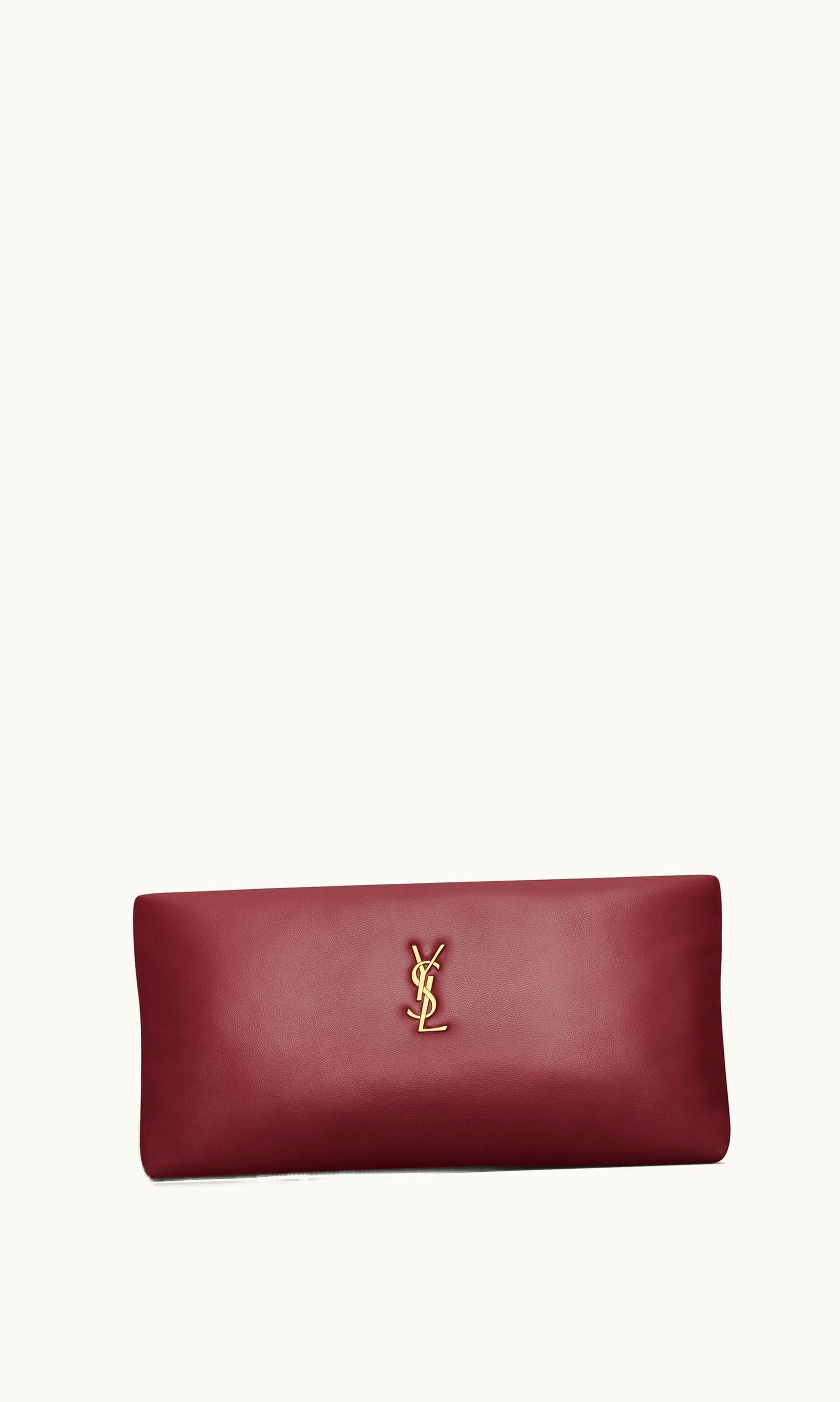 Saint Laurent Saint Laurent Calypso Long Pouch In Lambskin Rouge Merlot